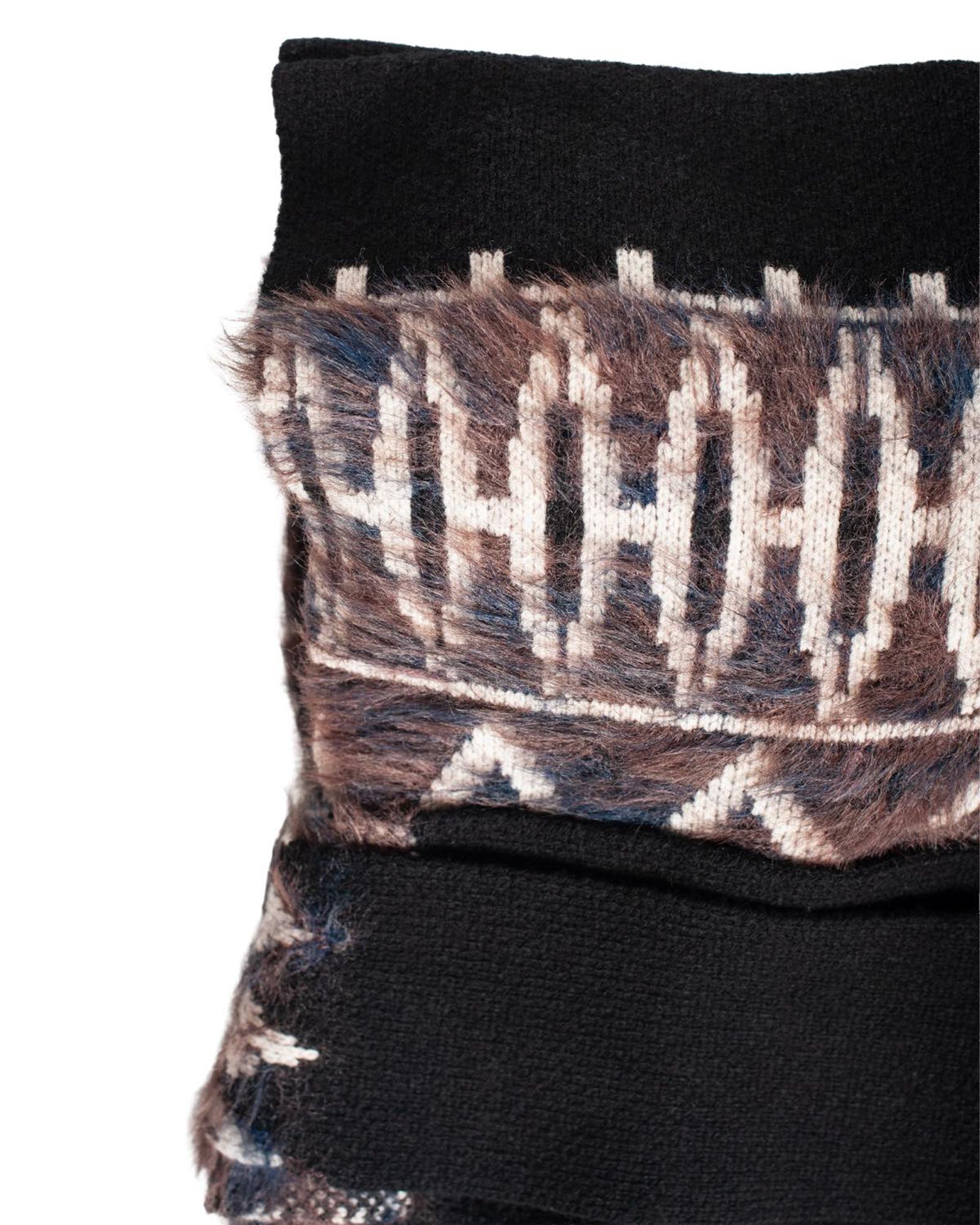 Fair Isle Ear Knit Long Scarf Hoodie / マフラー フード / ブラック / AC-SV-NRA-1003