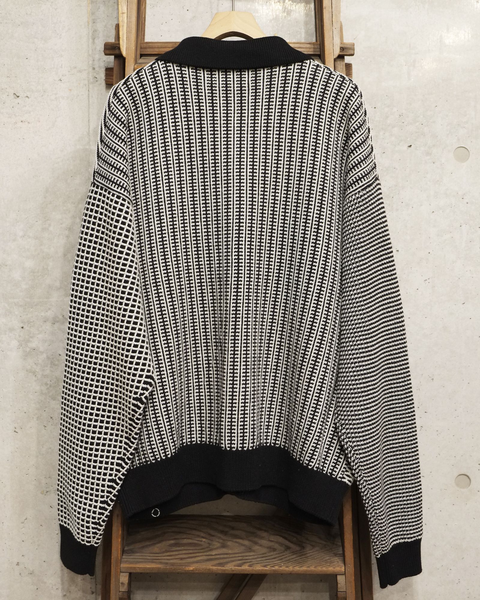 Multi Knit Shirt Jacket / シャツ ニット / ブラック×ホワイト / PD-262-KN-051