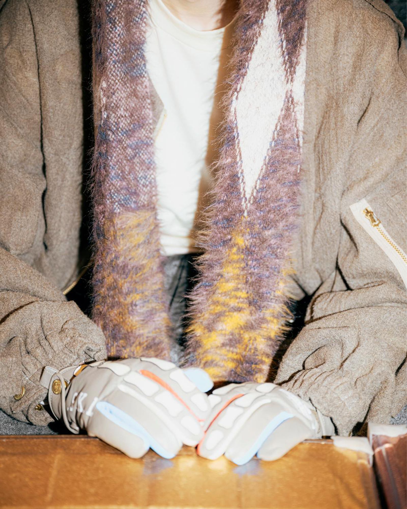 Fair Isle Ear Knit Long Scarf Hoodie / マフラー フード / ブラウン / AC-SV-NRA-1003