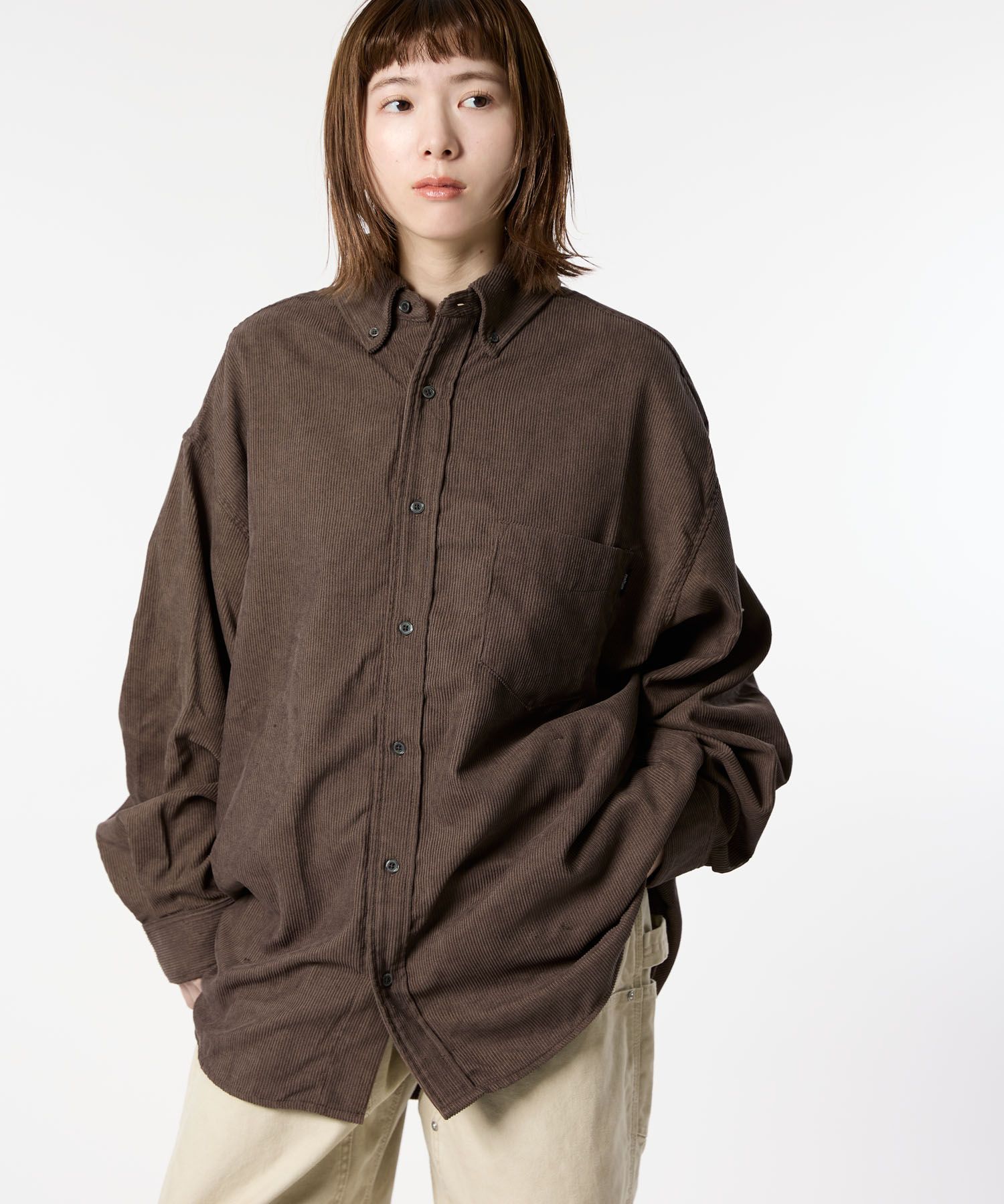 OVERSIZED CORDUROY SHIRT / オーバーサイズ コーデュロイ シャツ / ダークブラウン / MTM-SH-0164-23-C