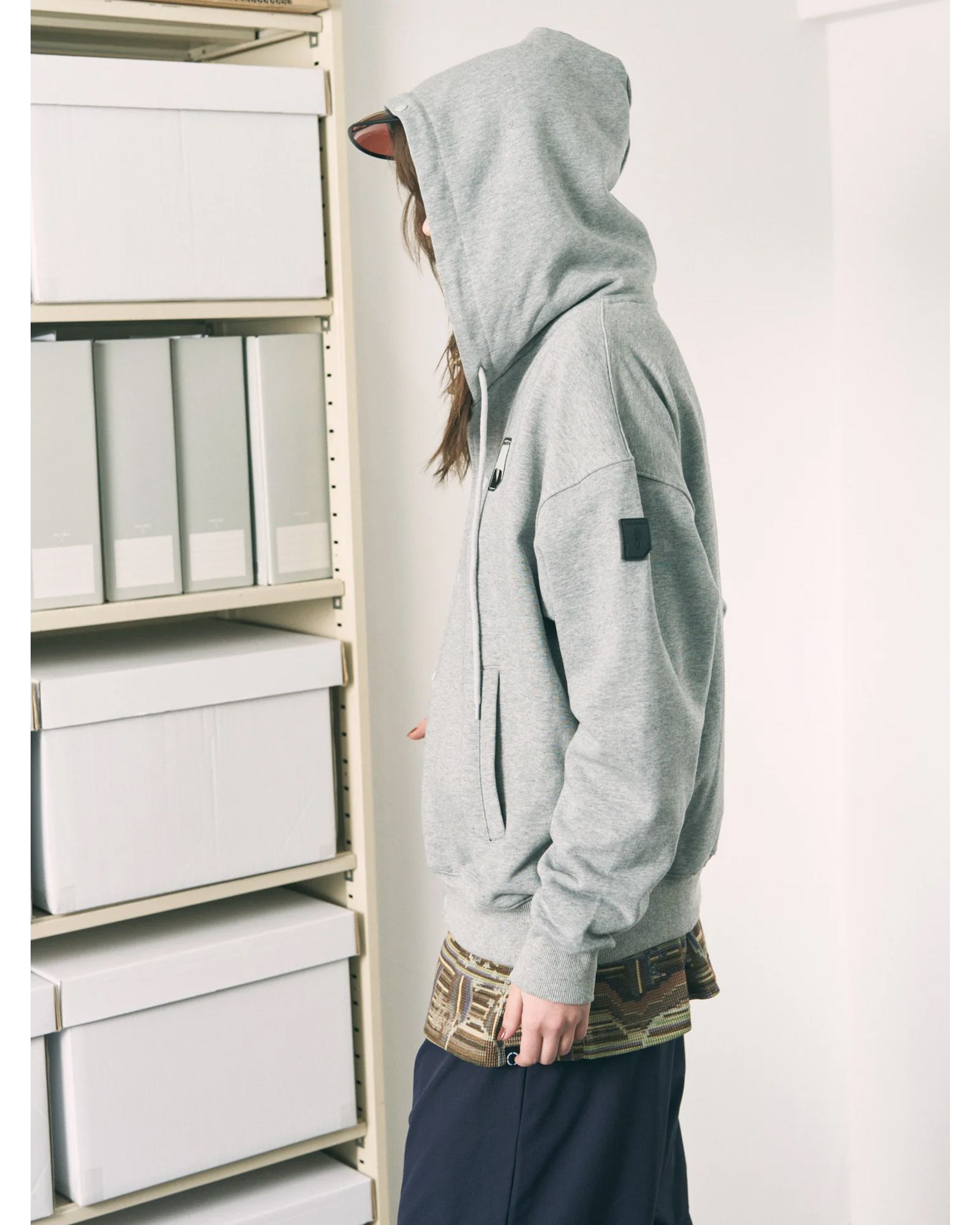 Visor Button Hoodie / ボタン パーカー / ヘザーグレー / PD-262-HCS-041