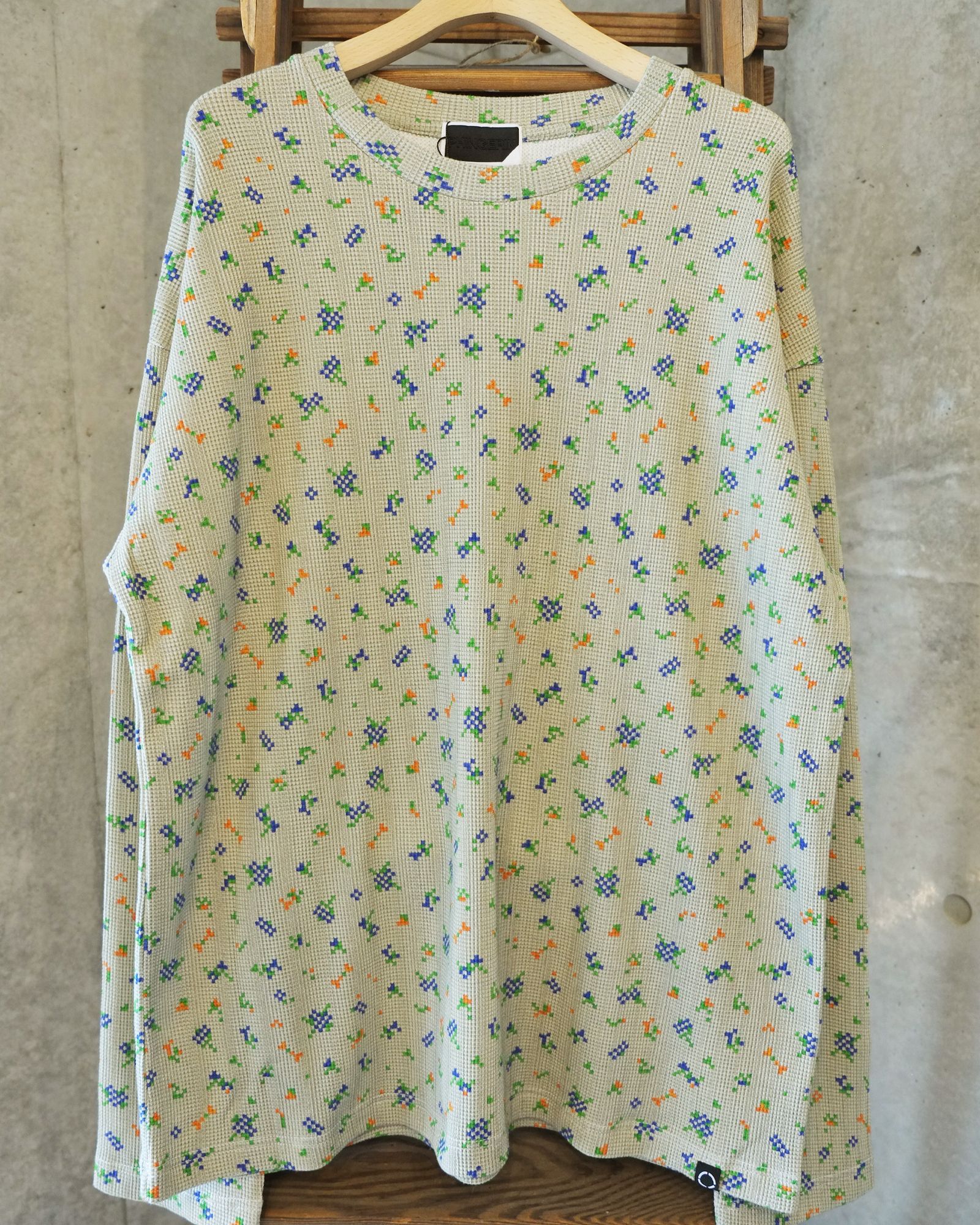 Flower L/S Waffle Thermal / ワッフル ロングスリーブTシャツ / ブラック / PD-262-LCS-021