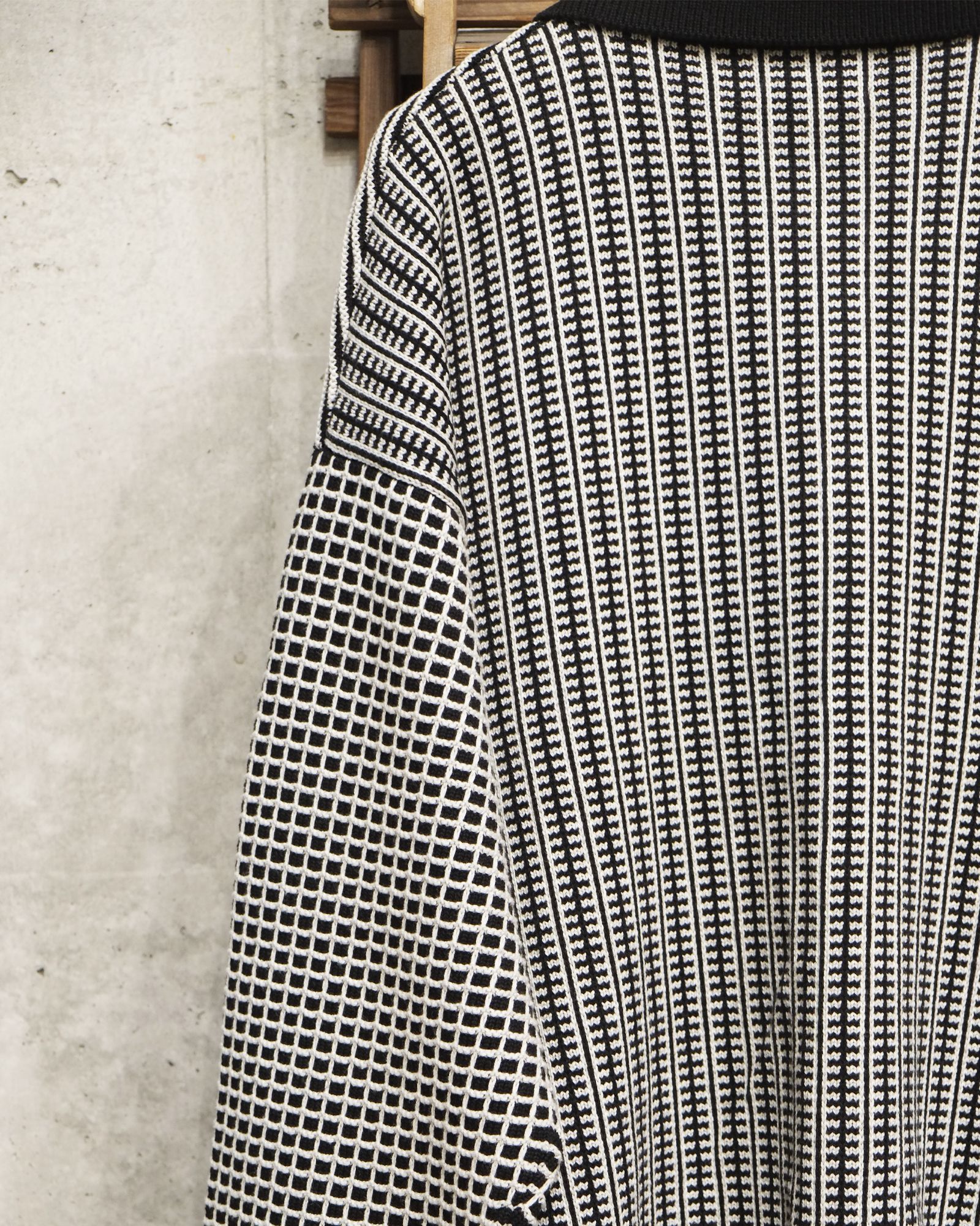 Multi Knit Shirt Jacket / シャツ ニット / ブラック×ホワイト / PD-262-KN-051