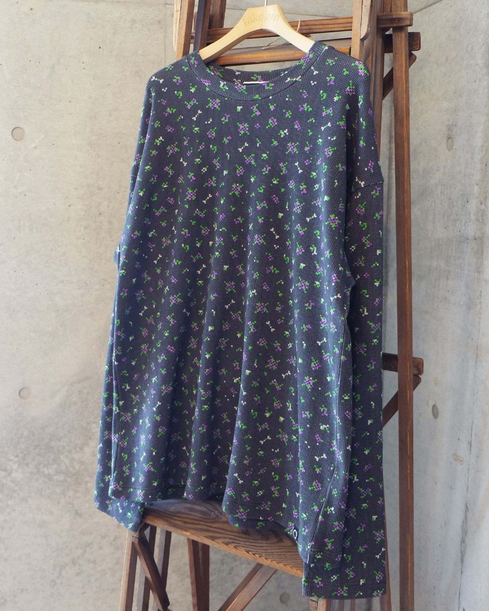 Flower L/S Waffle Thermal / ワッフル ロングスリーブTシャツ / ブラック / PD-262-LCS-021