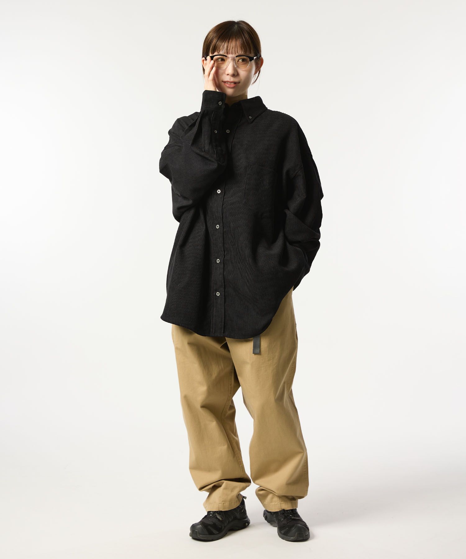 OVERSIZED CORDUROY SHIRT / オーバーサイズ コーデュロイ シャツ / ブラック / MTM-SH-0164-23-C