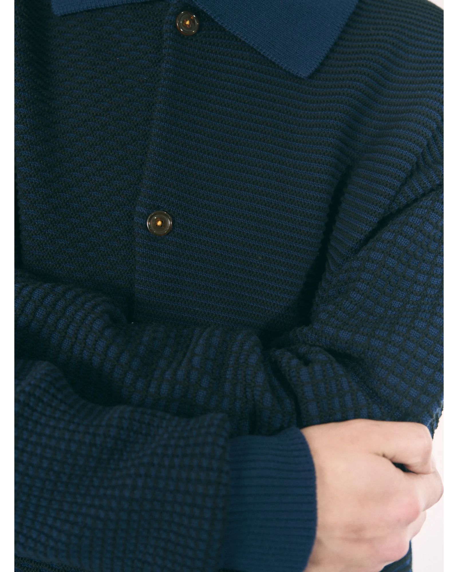 Multi Knit Shirt Jacket / シャツ ニット / ネイビー×ブラック / PD-262-KN-051