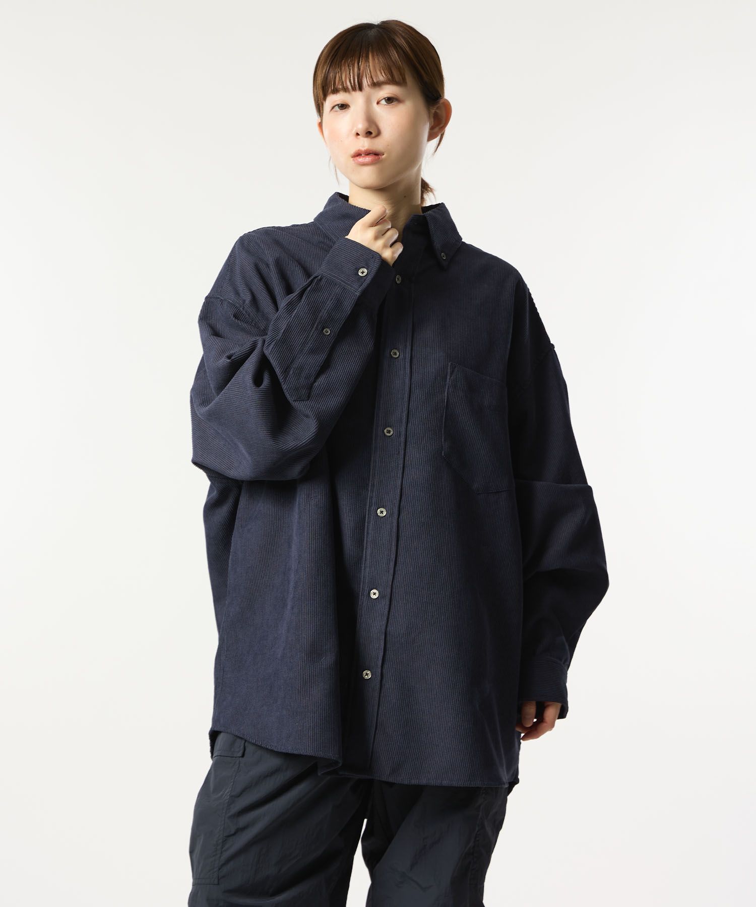 OVERSIZED CORDUROY SHIRT / オーバーサイズ コーデュロイ シャツ / ネイビー / MTM-SH-0164-23-C