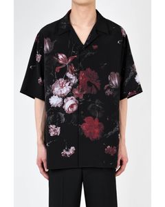 Oil Painting Flower Short Sleeve Open Collar Shirt