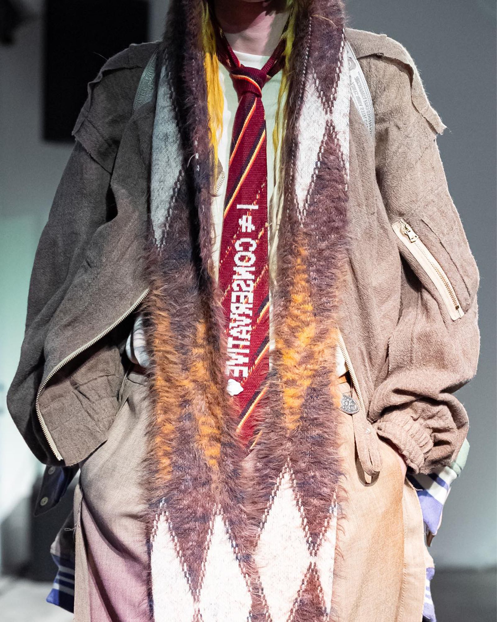 Fair Isle Ear Knit Long Scarf Hoodie / マフラー フード / ブラウン / AC-SV-NRA-1003