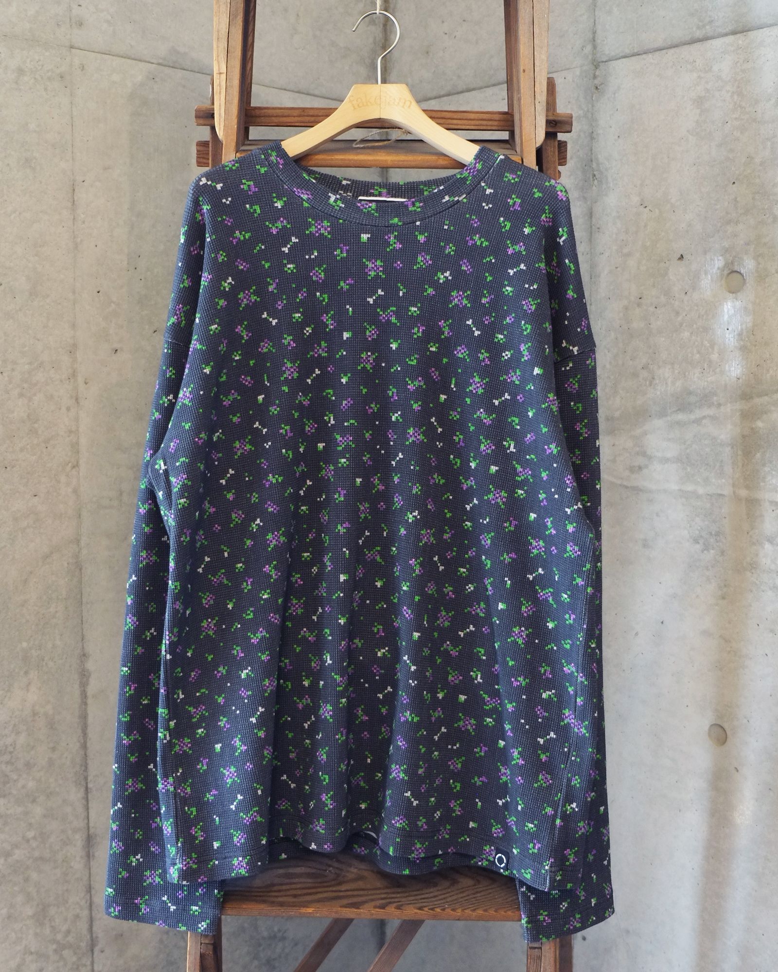 Flower L/S Waffle Thermal / ワッフル ロングスリーブTシャツ / ブラック / PD-262-LCS-021