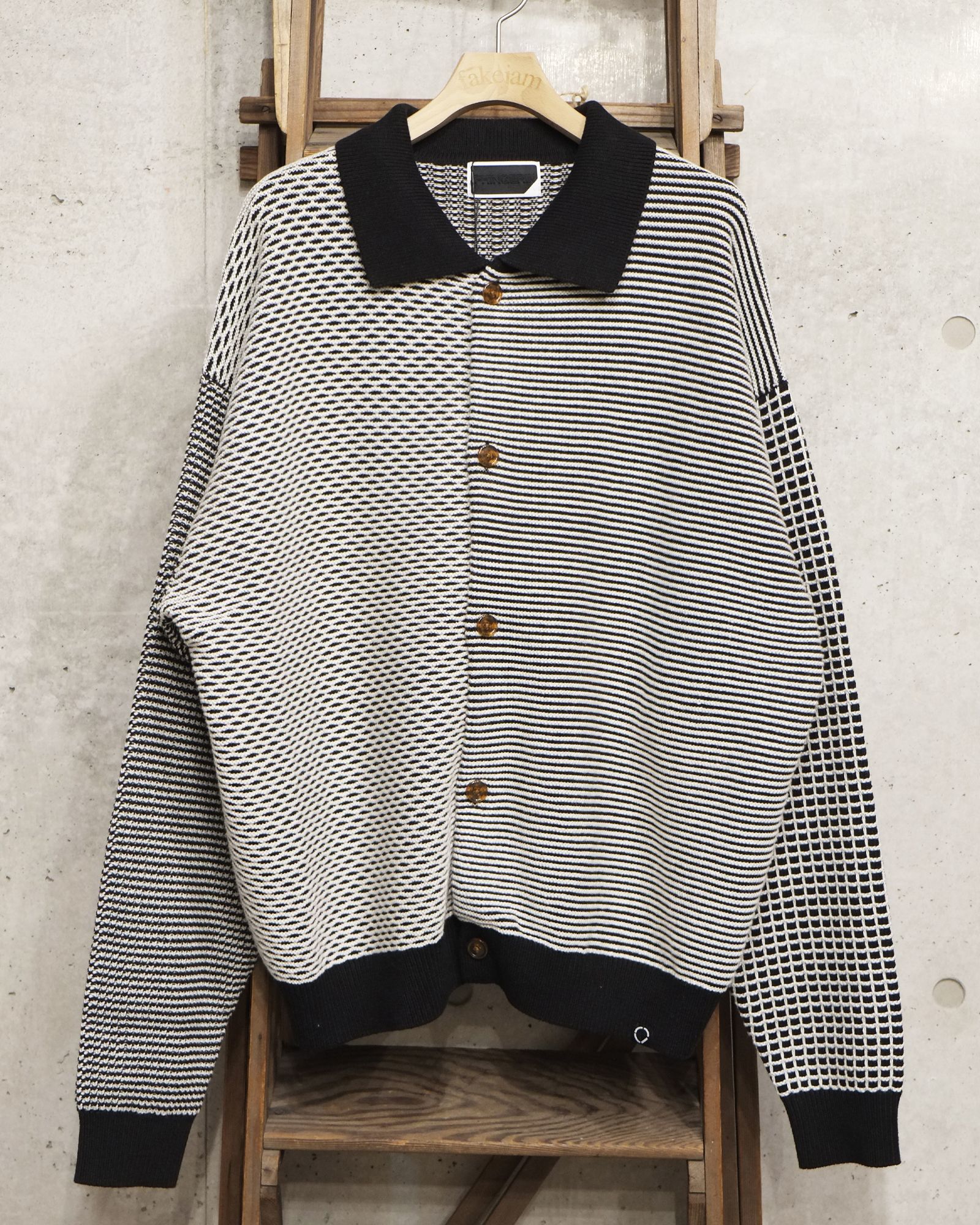 Multi Knit Shirt Jacket / シャツ ニット / ブラック×ホワイト / PD-262-KN-051