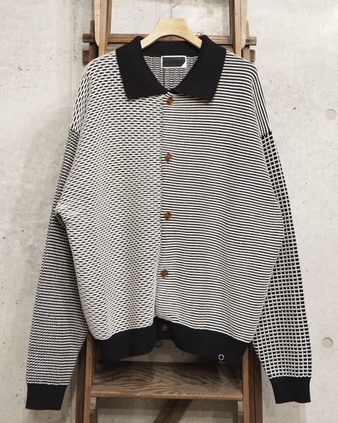 Multi Knit Shirt Jacket / シャツ ニット / ブラック×ホワイト / PD-262-KN-051
