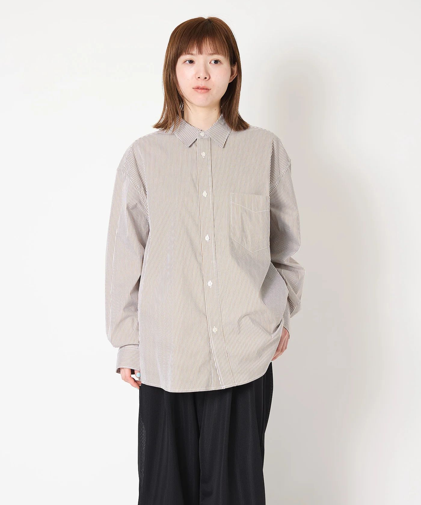LOOSE STRIPE SHIRT L/S / ルーズ ストライプ シャツ / ブラウン / MTM-SH-0266-24-B