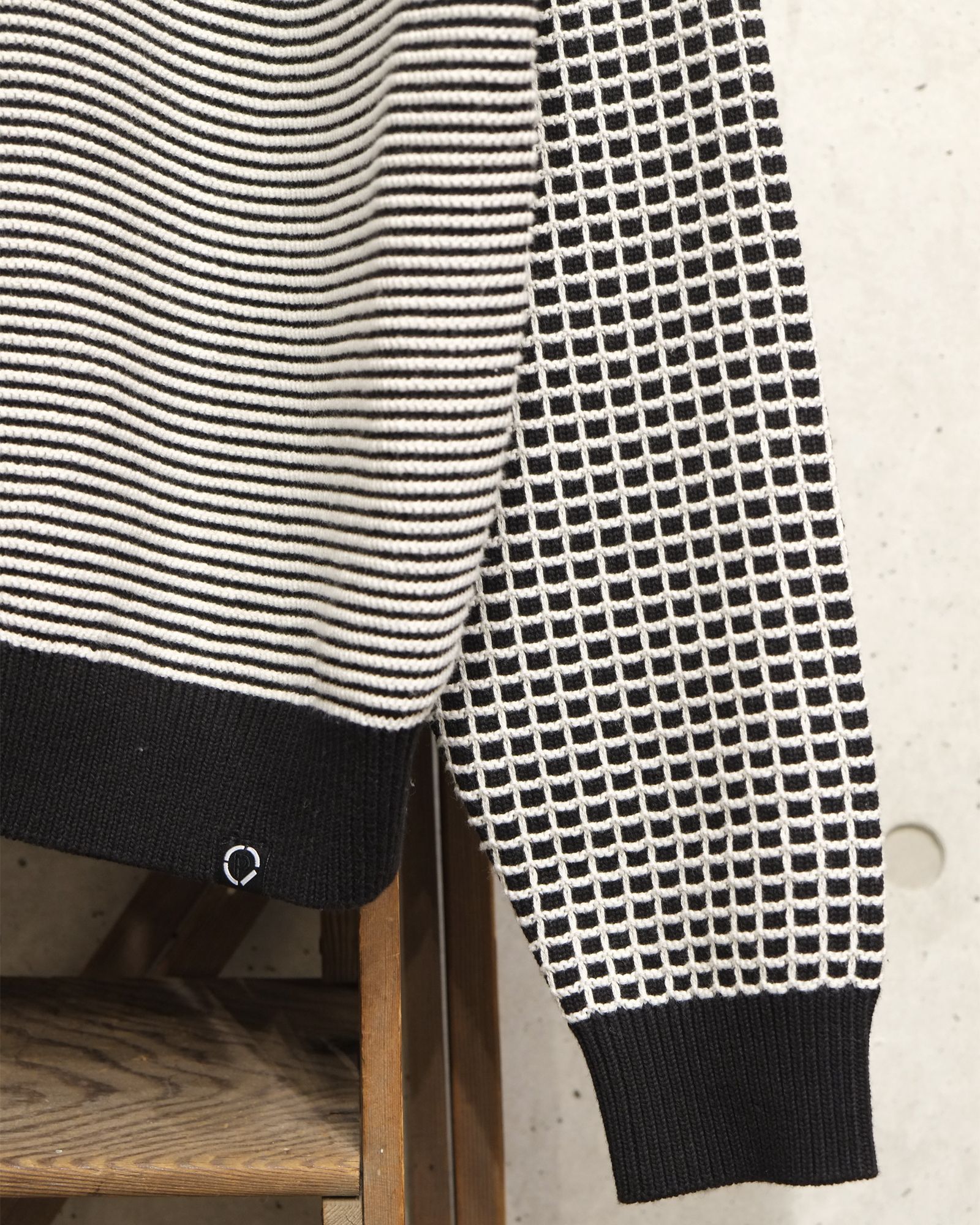 Multi Knit Shirt Jacket / シャツ ニット / ブラック×ホワイト / PD-262-KN-051