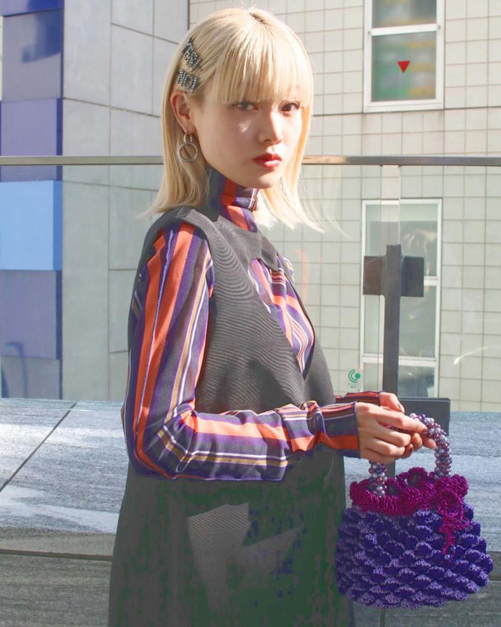 Printed Mesh High Neck Top