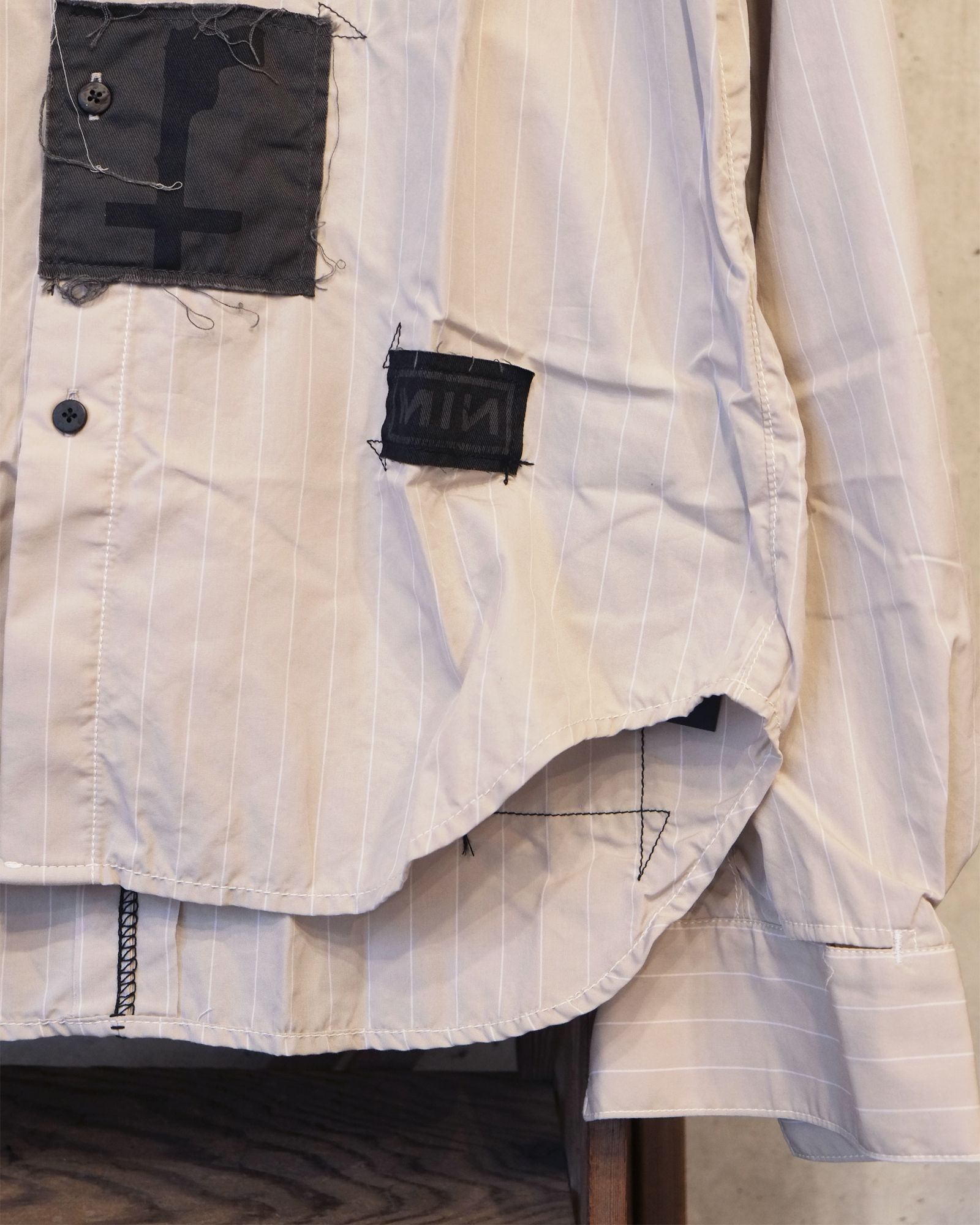 Bootleg Stripe Shirts With Patched(MIN) / ストライプ シャツ / サンド / M-P4-BG13