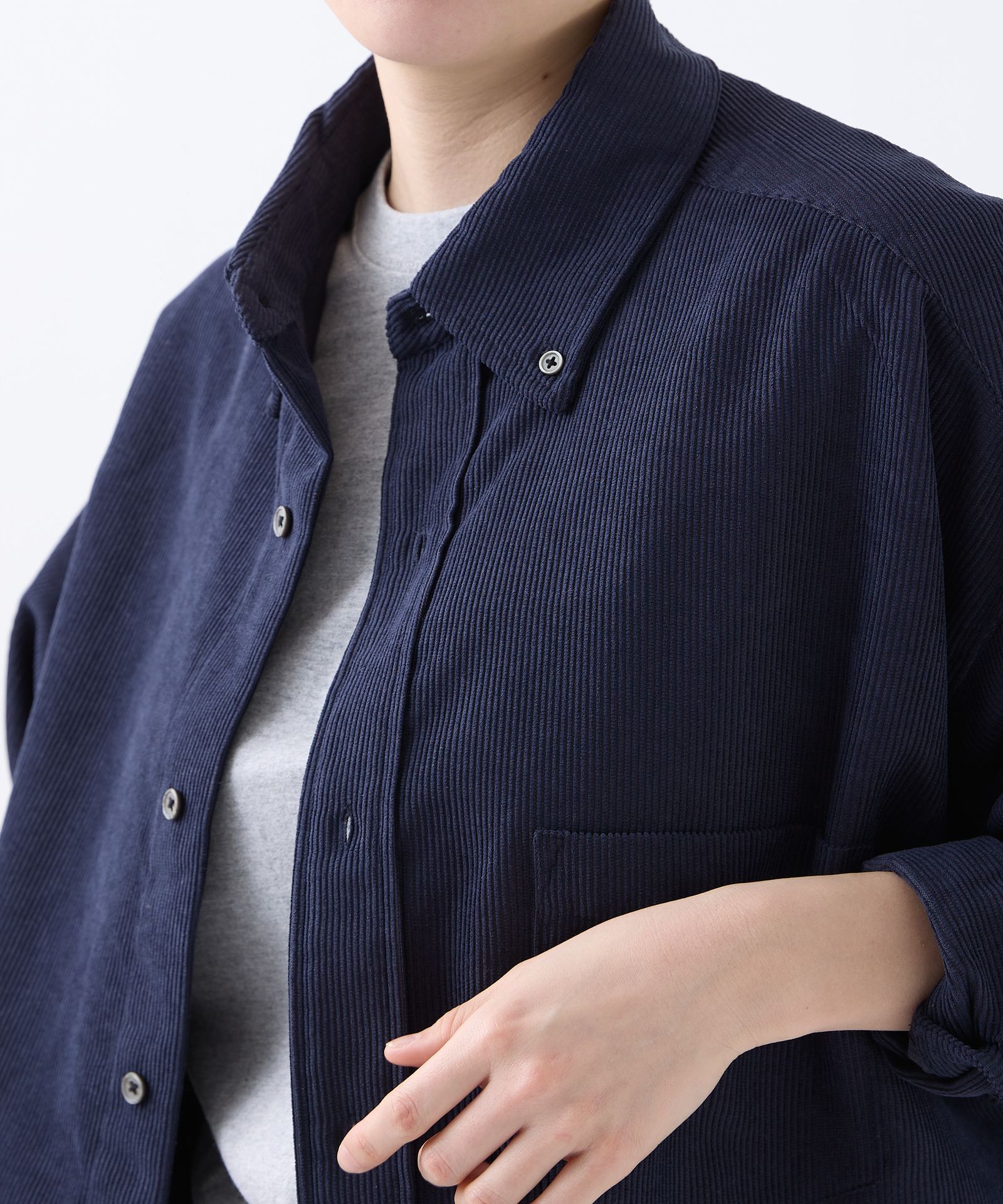 OVERSIZED CORDUROY SHIRT / オーバーサイズ コーデュロイ シャツ / ネイビー / MTM-SH-0164-23-C