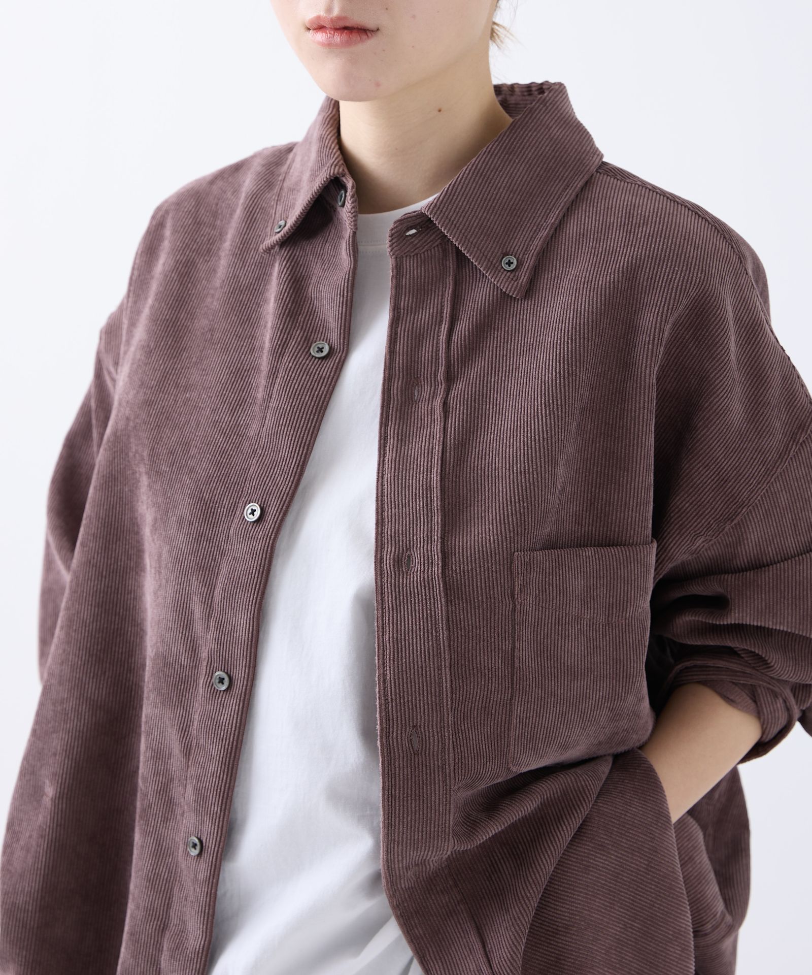 OVERSIZED CORDUROY SHIRT / オーバーサイズ コーデュロイ シャツ / レディッシュブラウン / MTM-SH-0164-23-C