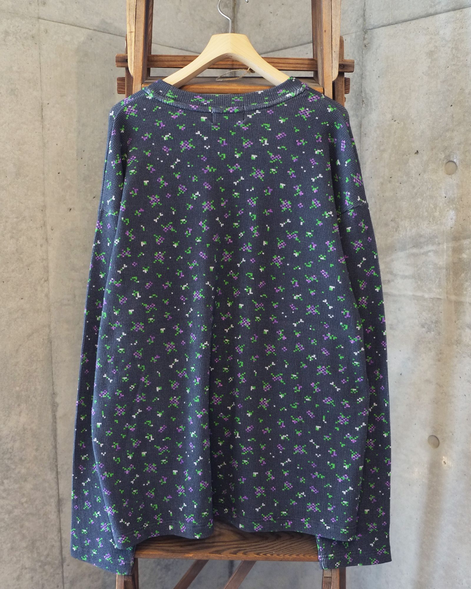 Flower L/S Waffle Thermal / ワッフル ロングスリーブTシャツ / ブラック / PD-262-LCS-021