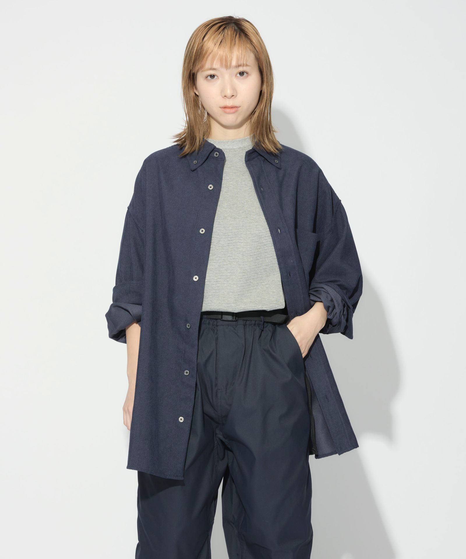 OVERSIZED CORDUROY SHIRT / オーバーサイズ コーデュロイ シャツ / ネイビー / MTM-SH-0164-23-C