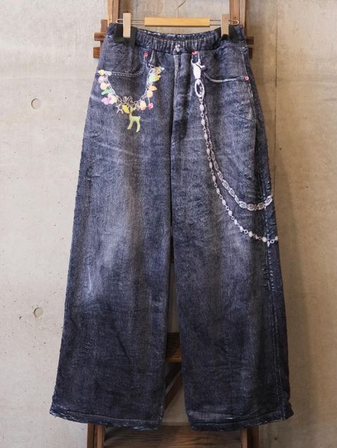 Fleece Denim Print Wide PT