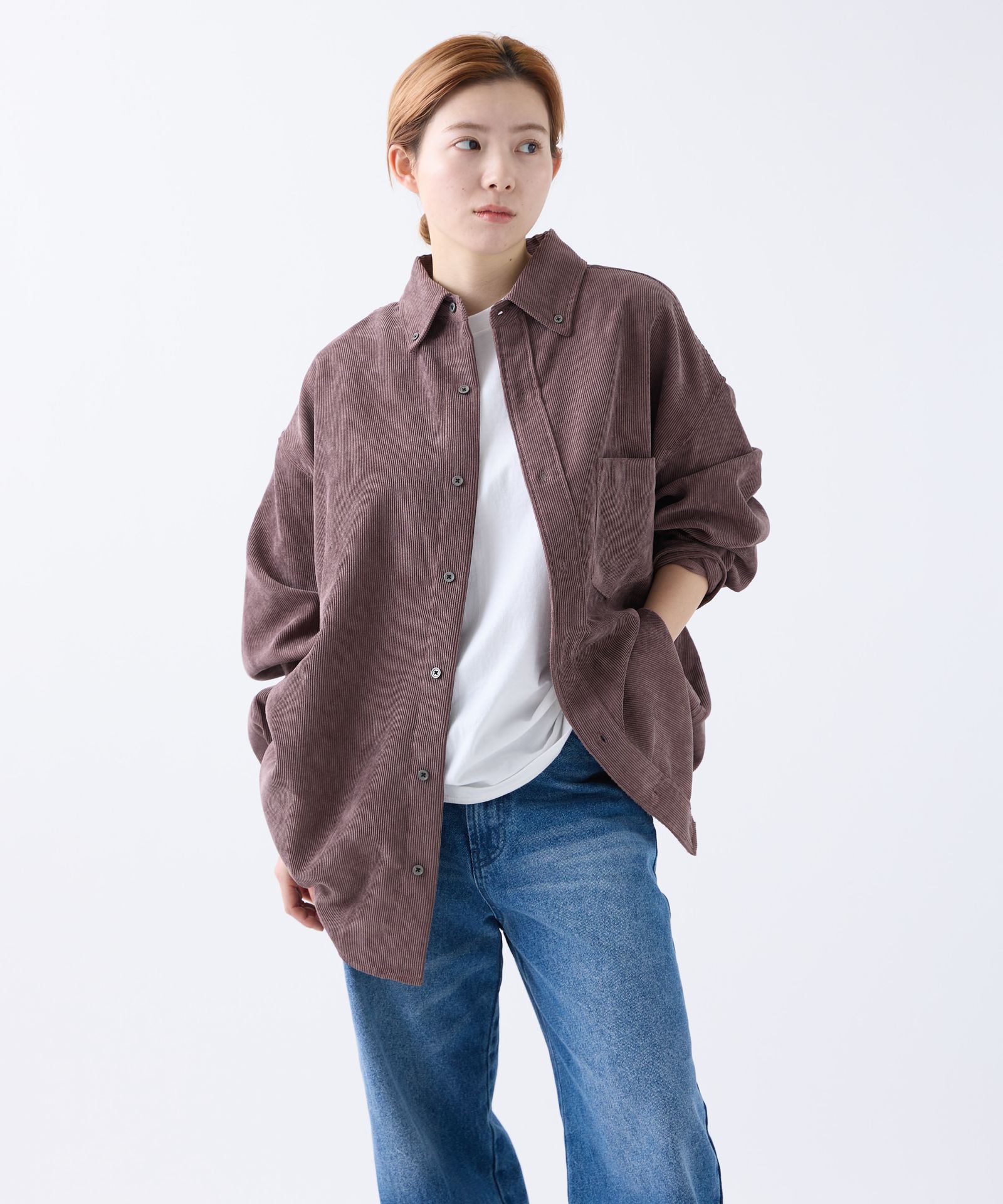 OVERSIZED CORDUROY SHIRT / オーバーサイズ コーデュロイ シャツ / レディッシュブラウン / MTM-SH-0164-23-C