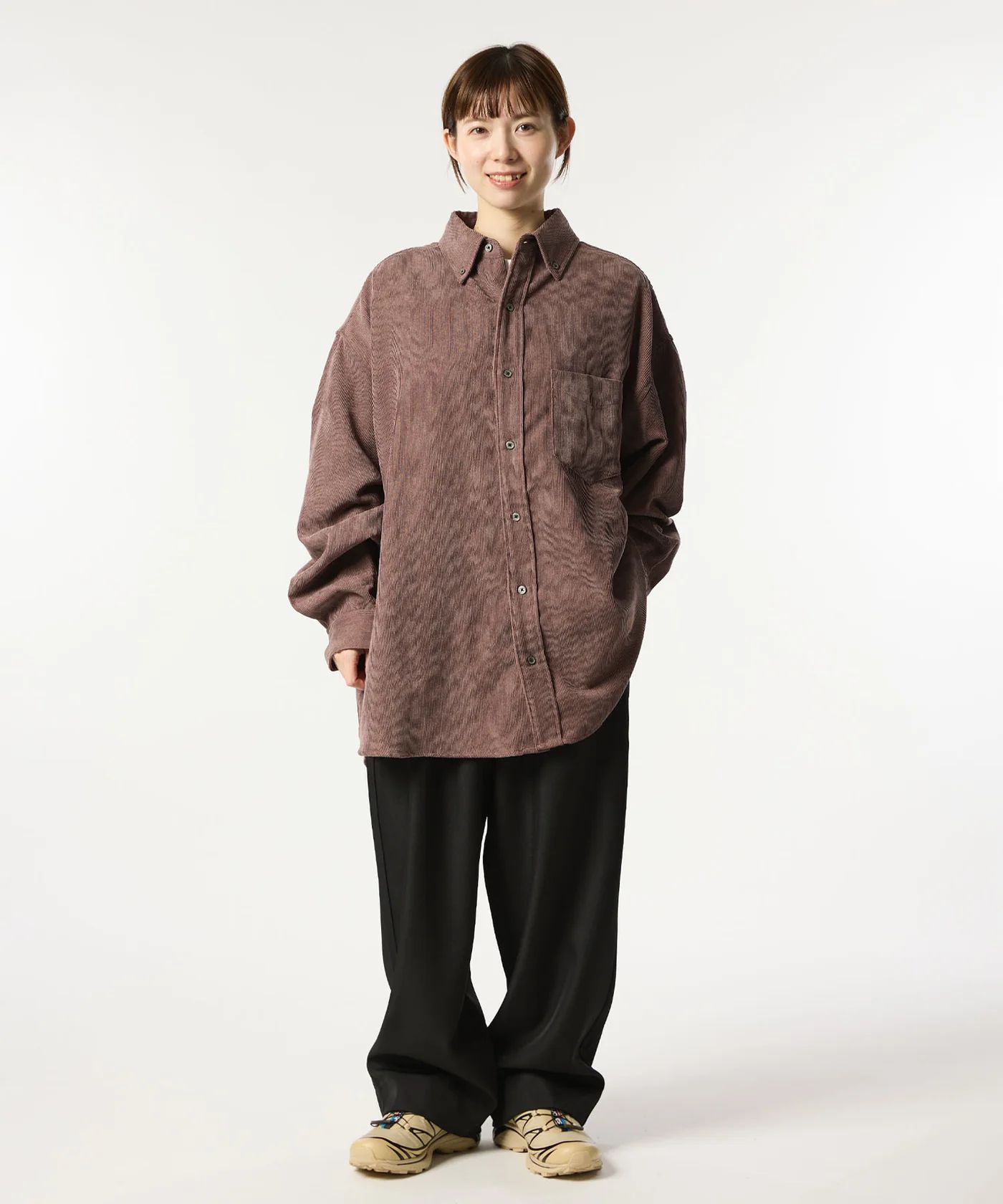OVERSIZED CORDUROY SHIRT / オーバーサイズ コーデュロイ シャツ / レディッシュブラウン / MTM-SH-0164-23-C