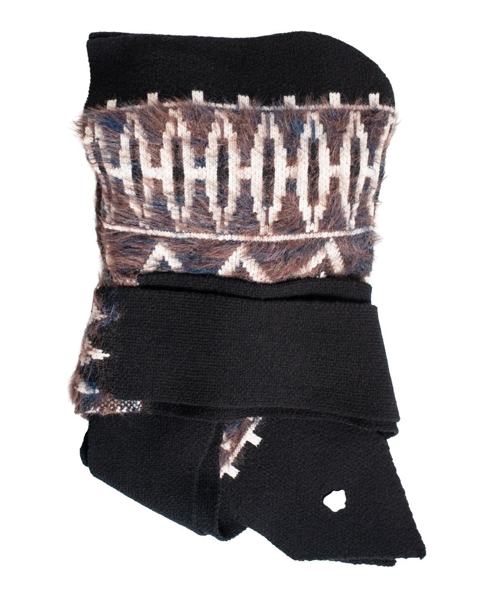 Fair Isle Ear Knit Long Scarf Hoodie / マフラー フード / ブラック / AC-SV-NRA-1003