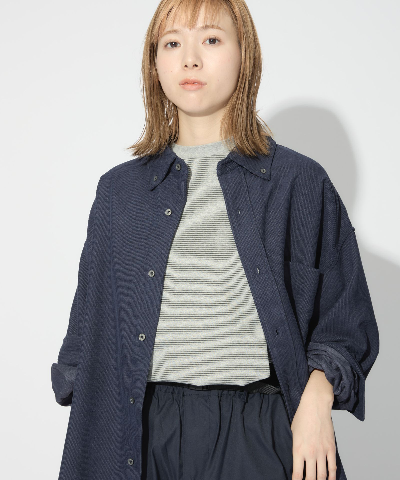 OVERSIZED CORDUROY SHIRT / オーバーサイズ コーデュロイ シャツ / ネイビー / MTM-SH-0164-23-C
