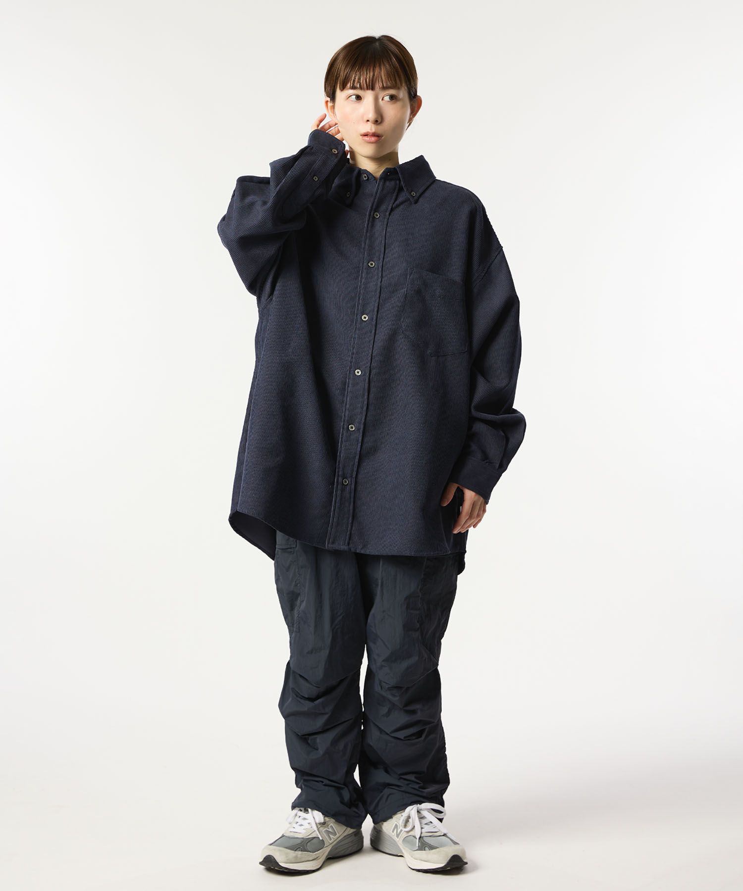 OVERSIZED CORDUROY SHIRT / オーバーサイズ コーデュロイ シャツ / ネイビー / MTM-SH-0164-23-C