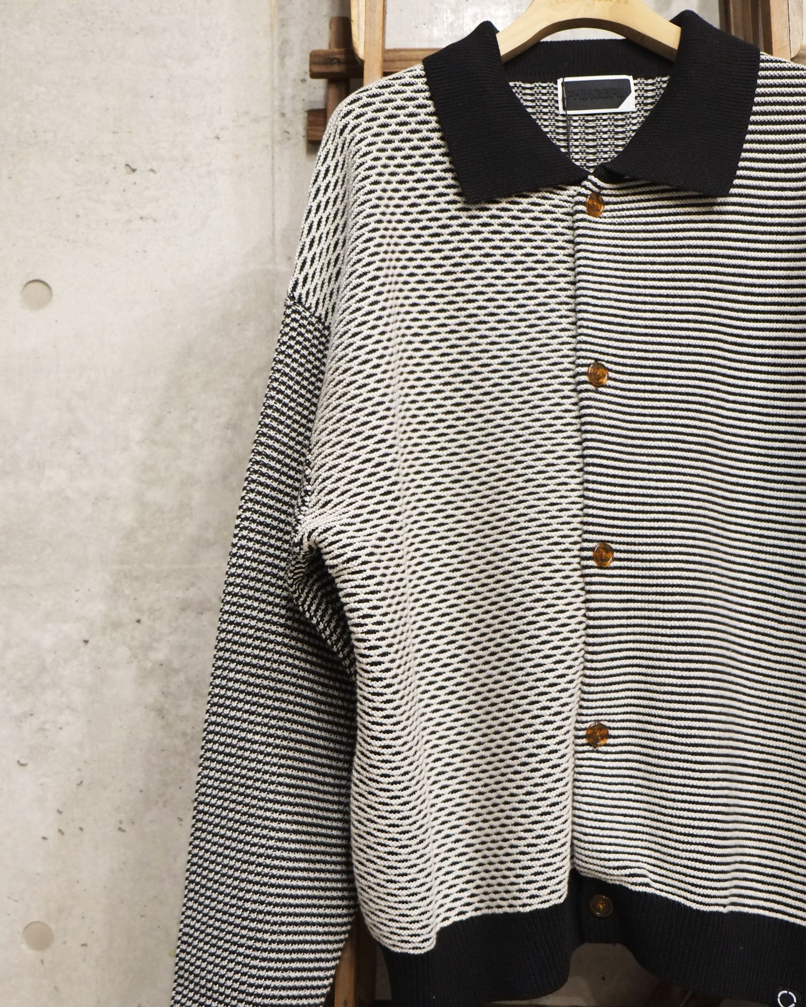 Multi Knit Shirt Jacket / シャツ ニット / ブラック×ホワイト / PD-262-KN-051