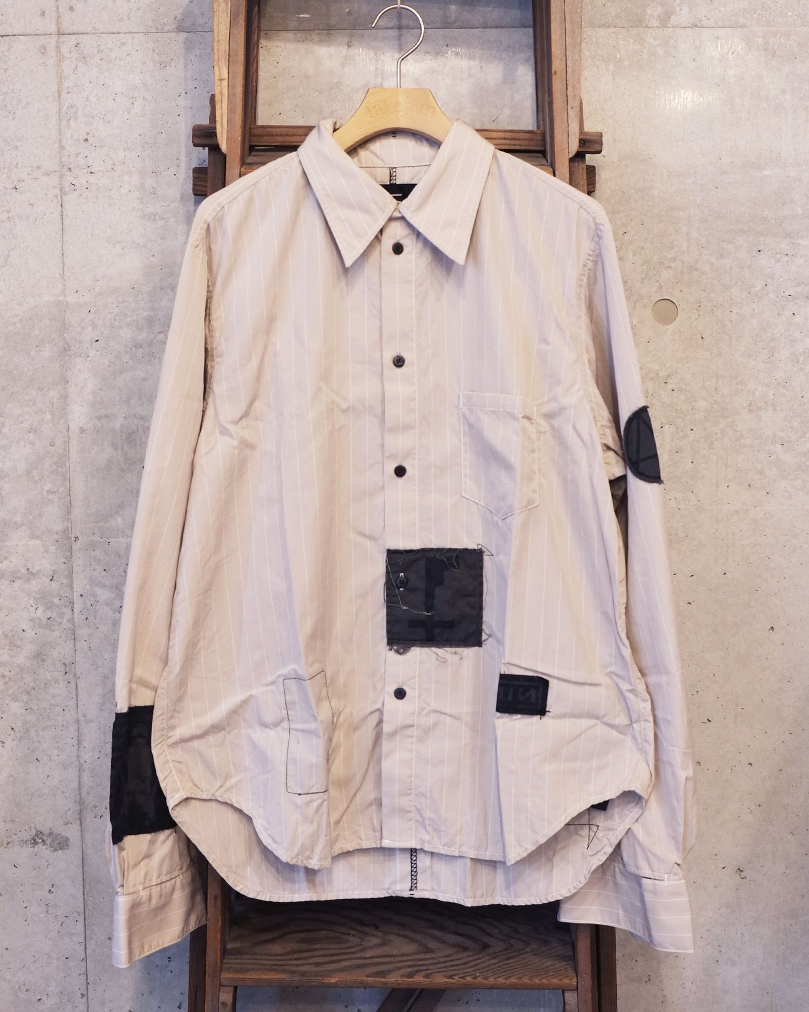 Bootleg Stripe Shirts With Patched(MIN) / ストライプ シャツ / サンド / M-P4-BG13