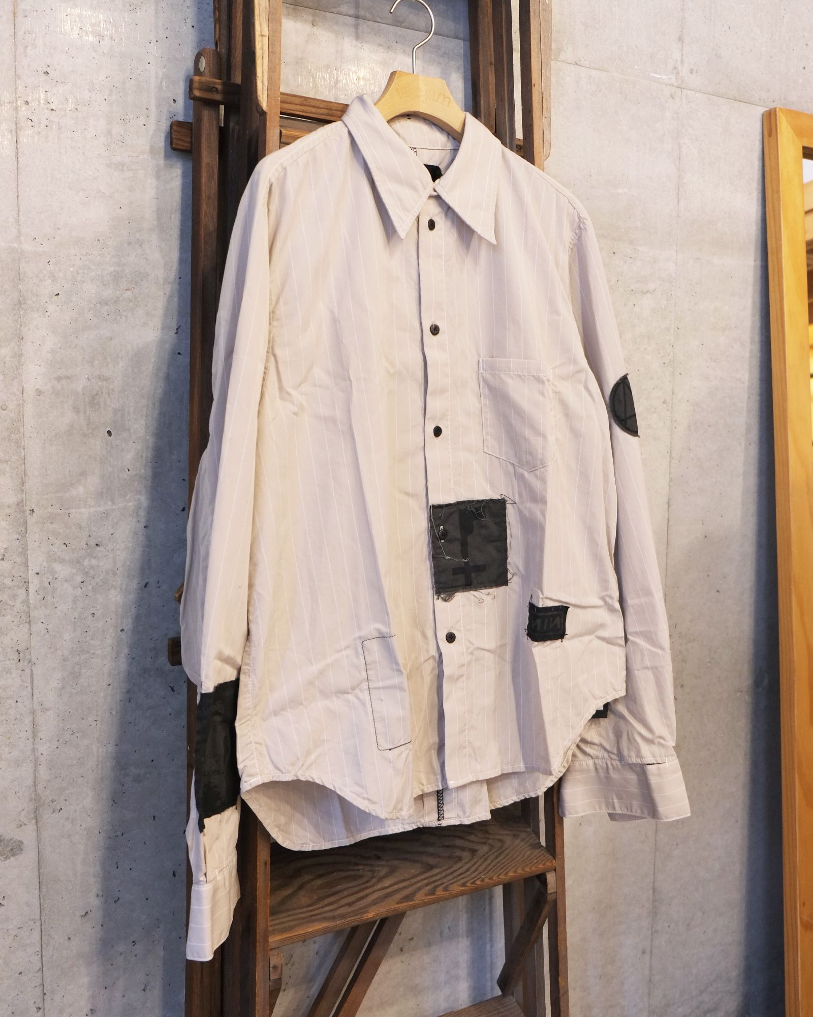 Bootleg Stripe Shirts With Patched(MIN) / ストライプ シャツ / サンド / M-P4-BG13