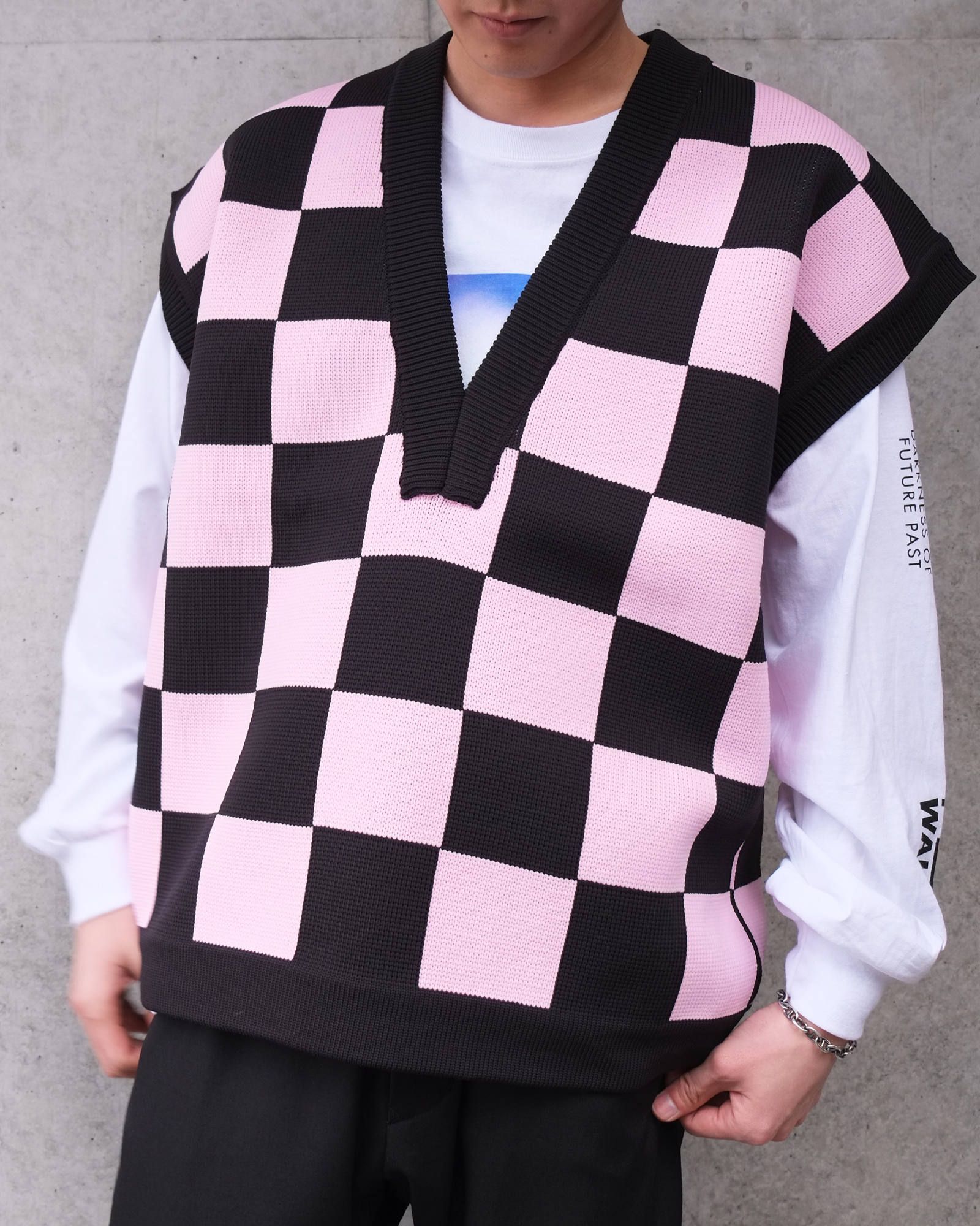 TENDER PERSON - Flag Check Knit Vest | fakejam