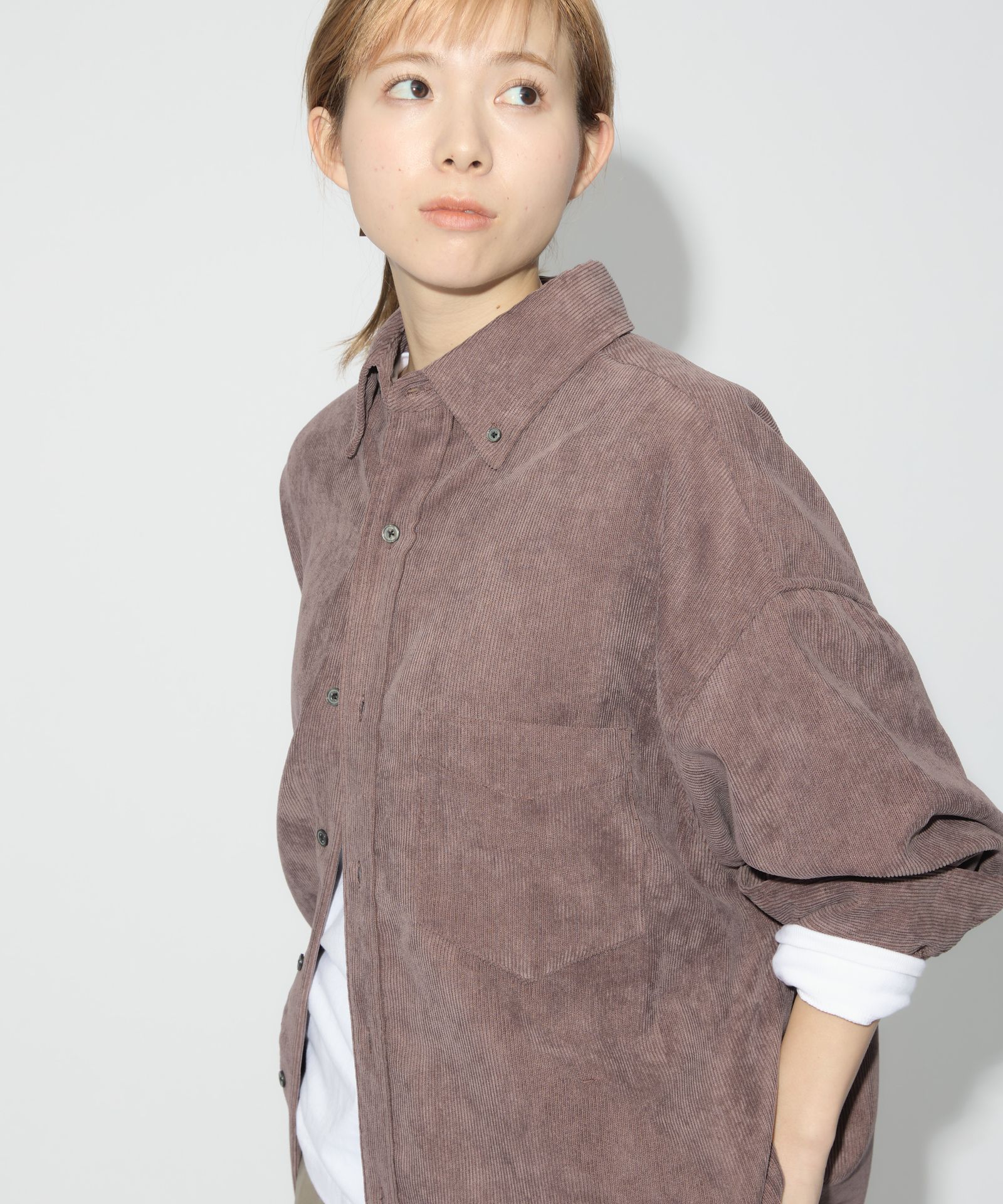OVERSIZED CORDUROY SHIRT / オーバーサイズ コーデュロイ シャツ / レディッシュブラウン / MTM-SH-0164-23-C