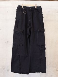 Slash Seam Twist Cargo Jeans(AFTER BLACK)