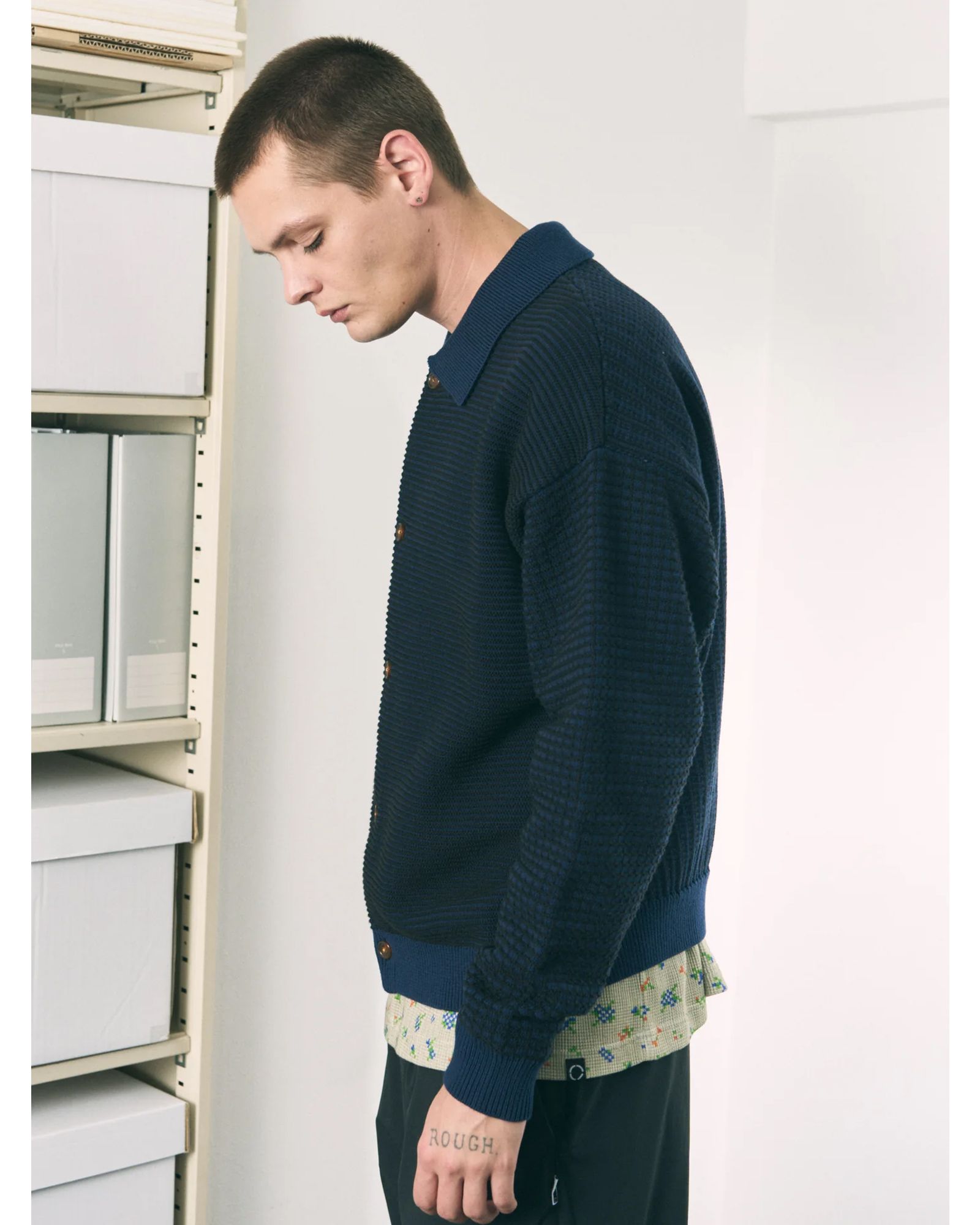 Multi Knit Shirt Jacket / シャツ ニット / ネイビー×ブラック / PD-262-KN-051