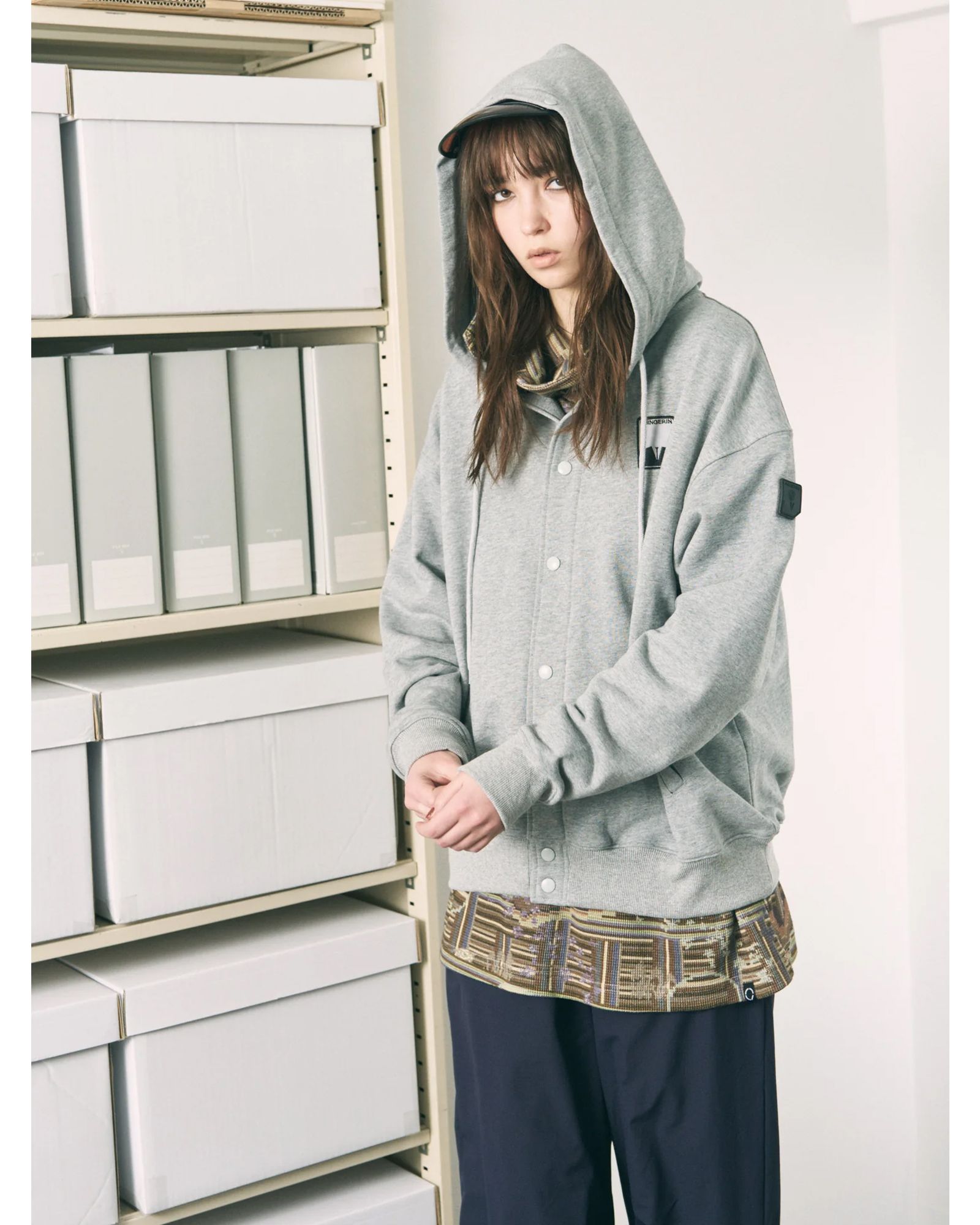 Visor Button Hoodie / ボタン パーカー / ヘザーグレー / PD-262-HCS-041
