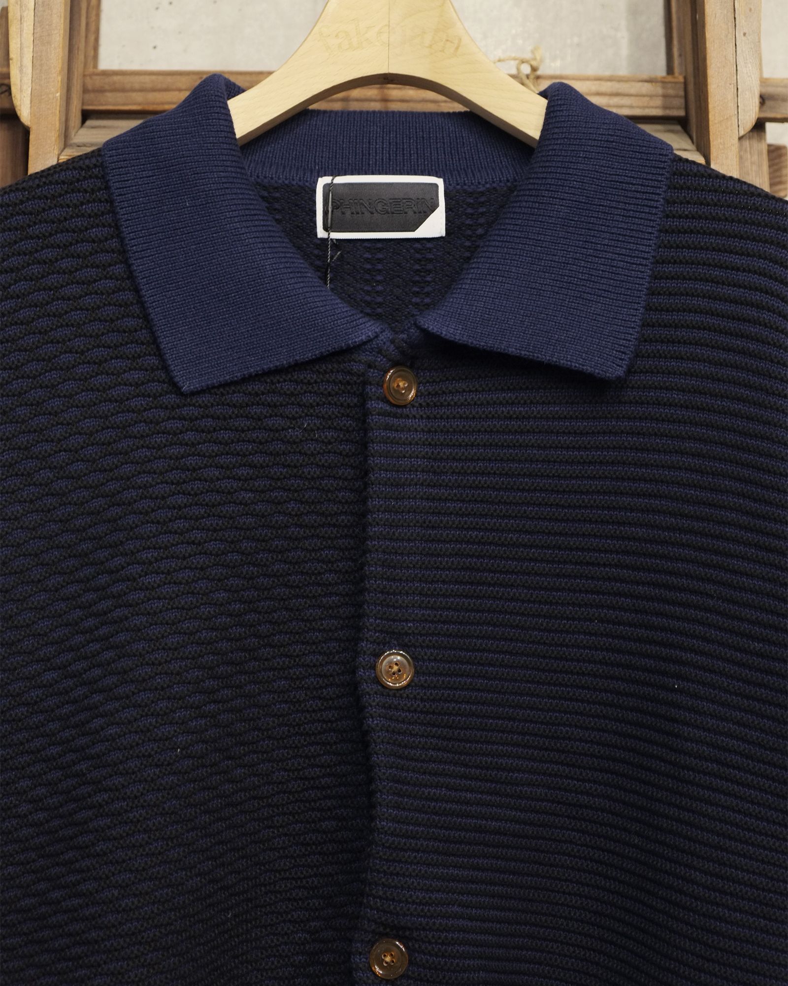 Multi Knit Shirt Jacket / シャツ ニット / ネイビー×ブラック / PD-262-KN-051