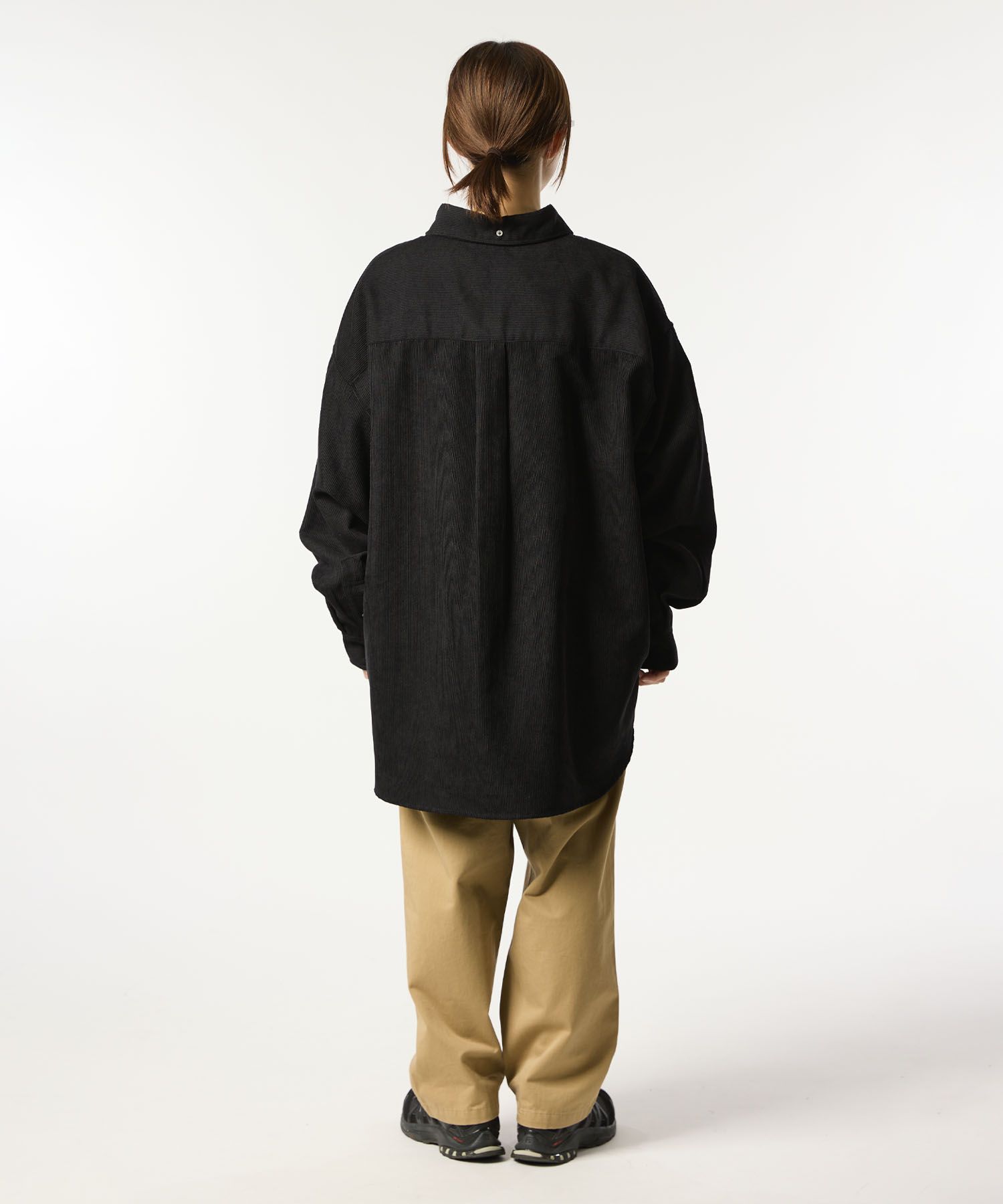 OVERSIZED CORDUROY SHIRT / オーバーサイズ コーデュロイ シャツ / ブラック / MTM-SH-0164-23-C