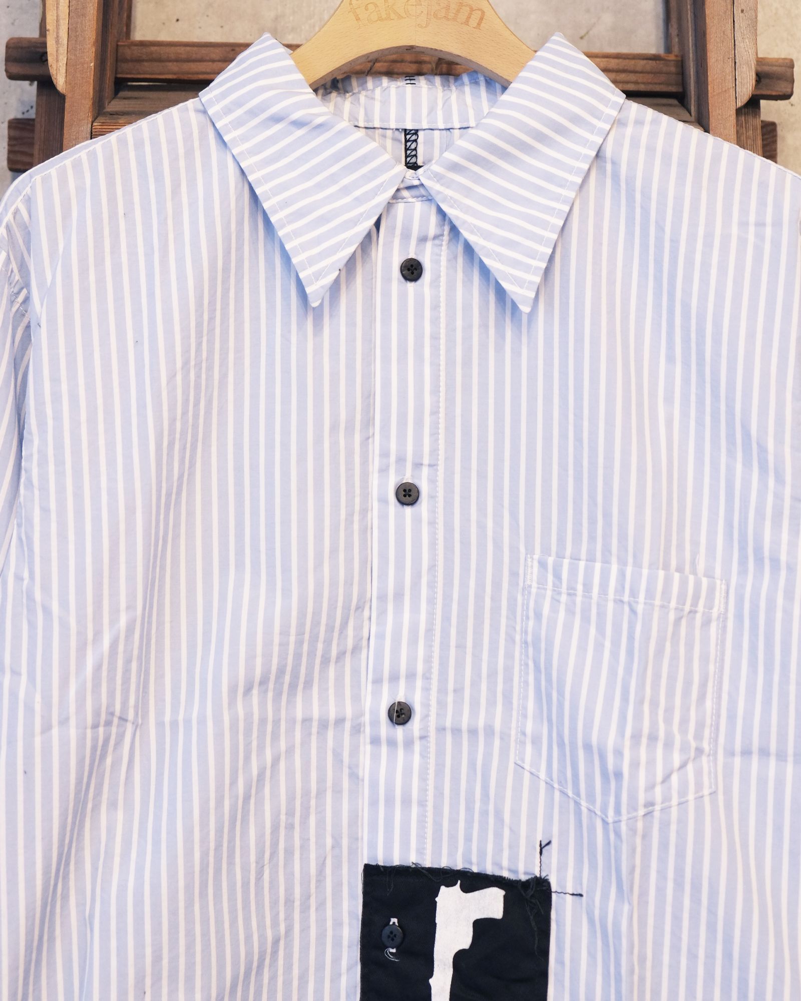 Bootleg Stripe Shirts With Patched(MIN) / ストライプ シャツ / サックス / M-P4-BG13