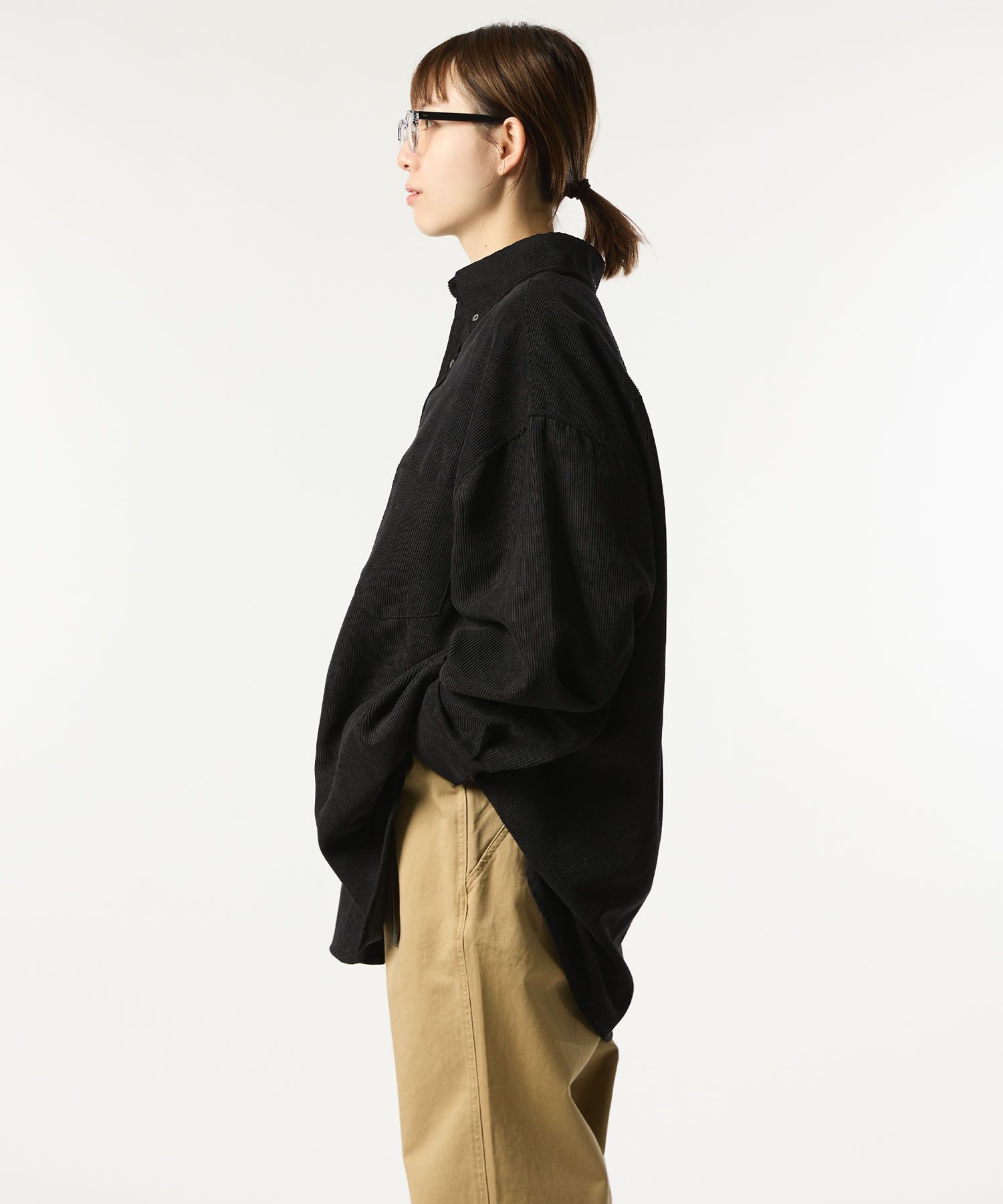 OVERSIZED CORDUROY SHIRT / オーバーサイズ コーデュロイ シャツ / ブラック / MTM-SH-0164-23-C