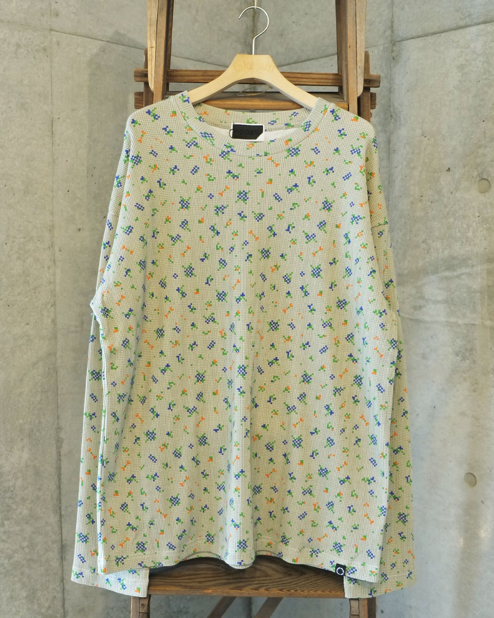Flower L/S Waffle Thermal / ワッフル ロングスリーブTシャツ / ブラック / PD-262-LCS-021