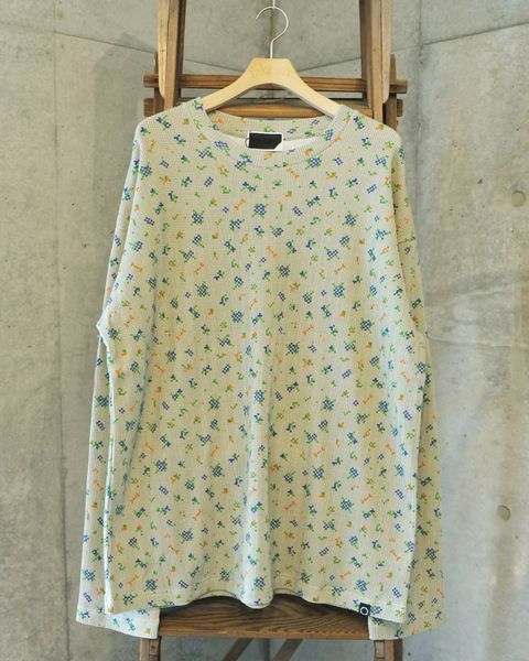 Flower L/S Waffle Thermal / ワッフル ロングスリーブTシャツ / ブラック / PD-262-LCS-021