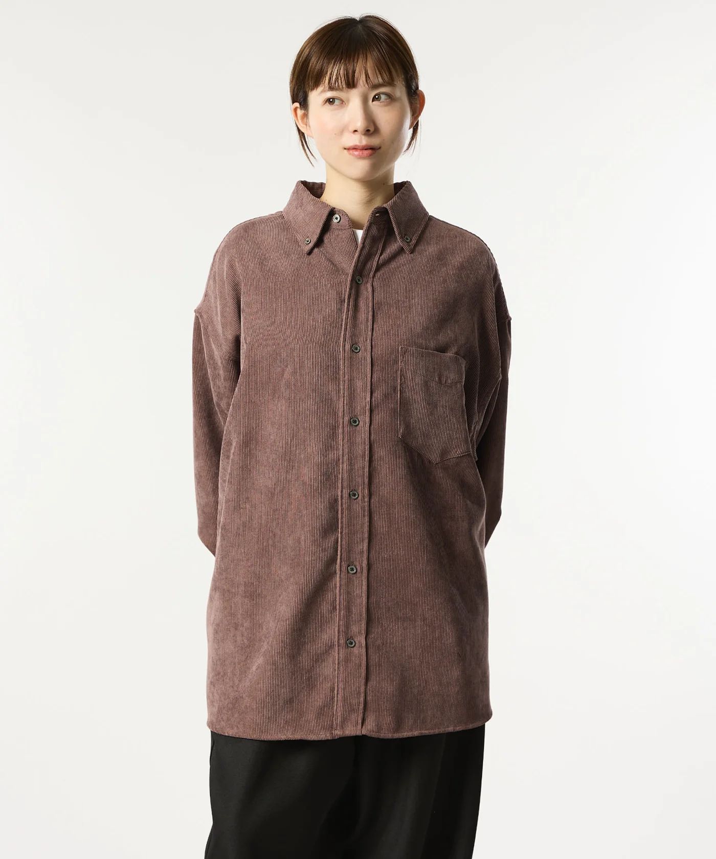 OVERSIZED CORDUROY SHIRT / オーバーサイズ コーデュロイ シャツ / レディッシュブラウン / MTM-SH-0164-23-C