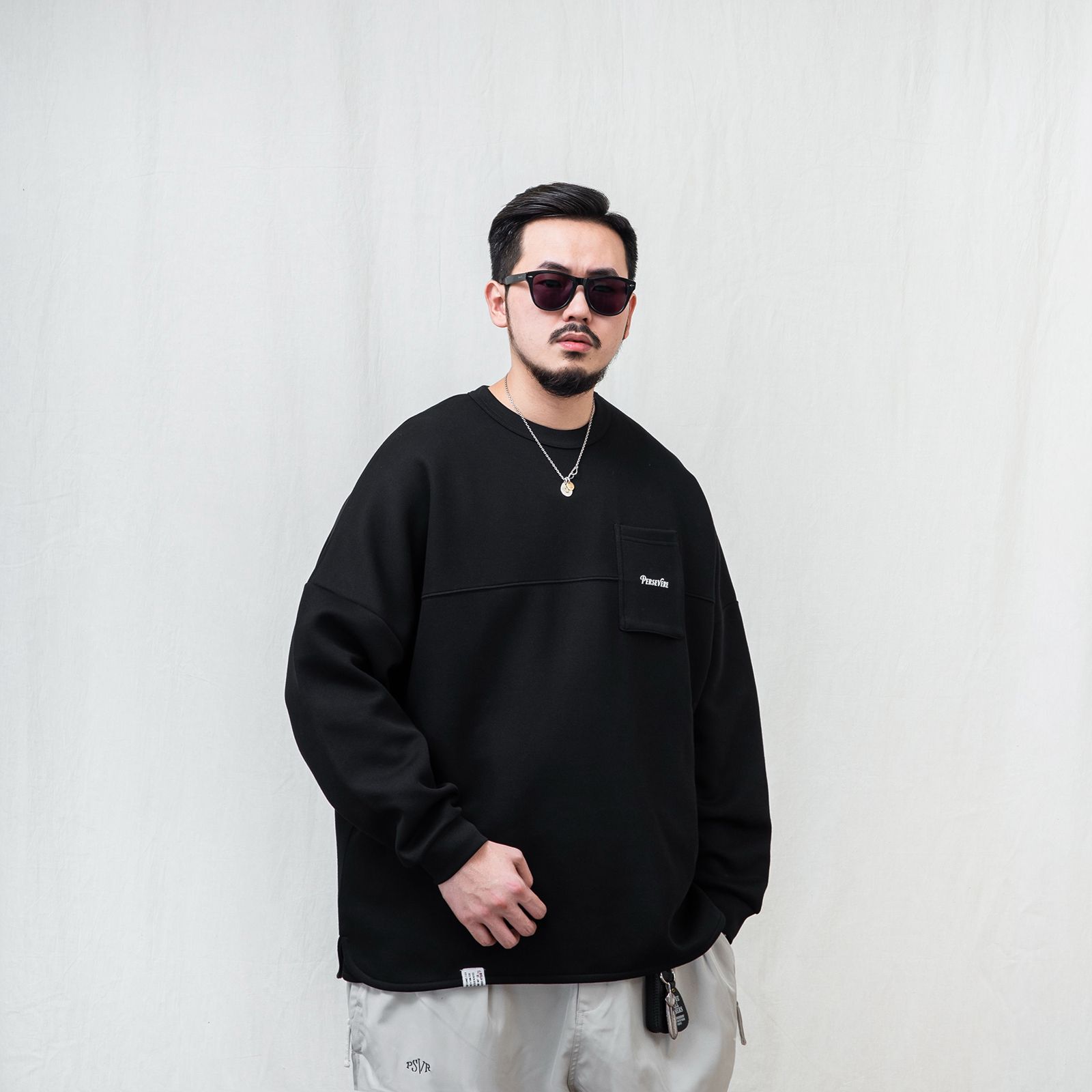 【ラスト1点 L】anti-wrinkle L/S classic pocket t-shirt / ブラック