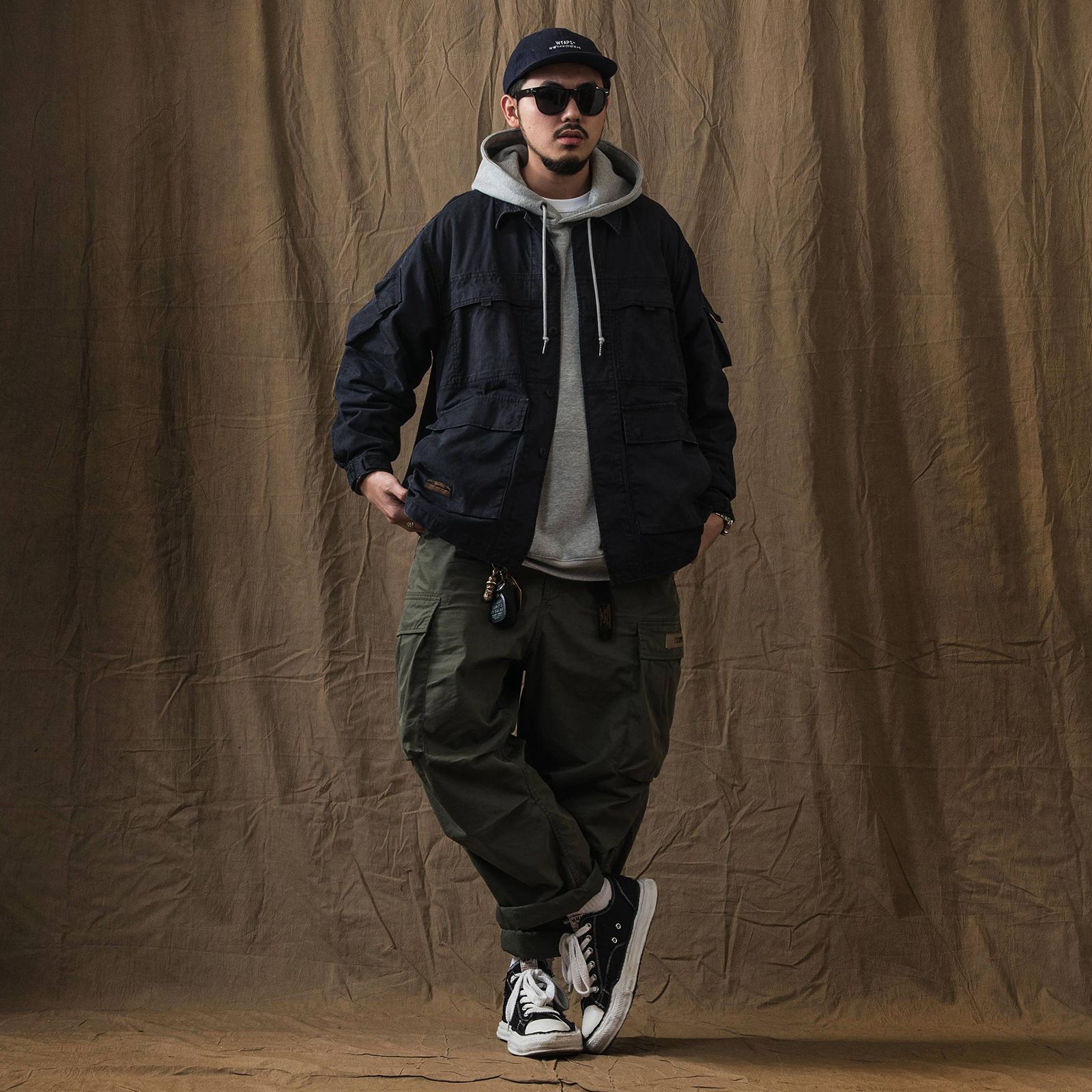 【ラスト1点 M 】stonewashed multi-pocket field jacket / ダークブルー