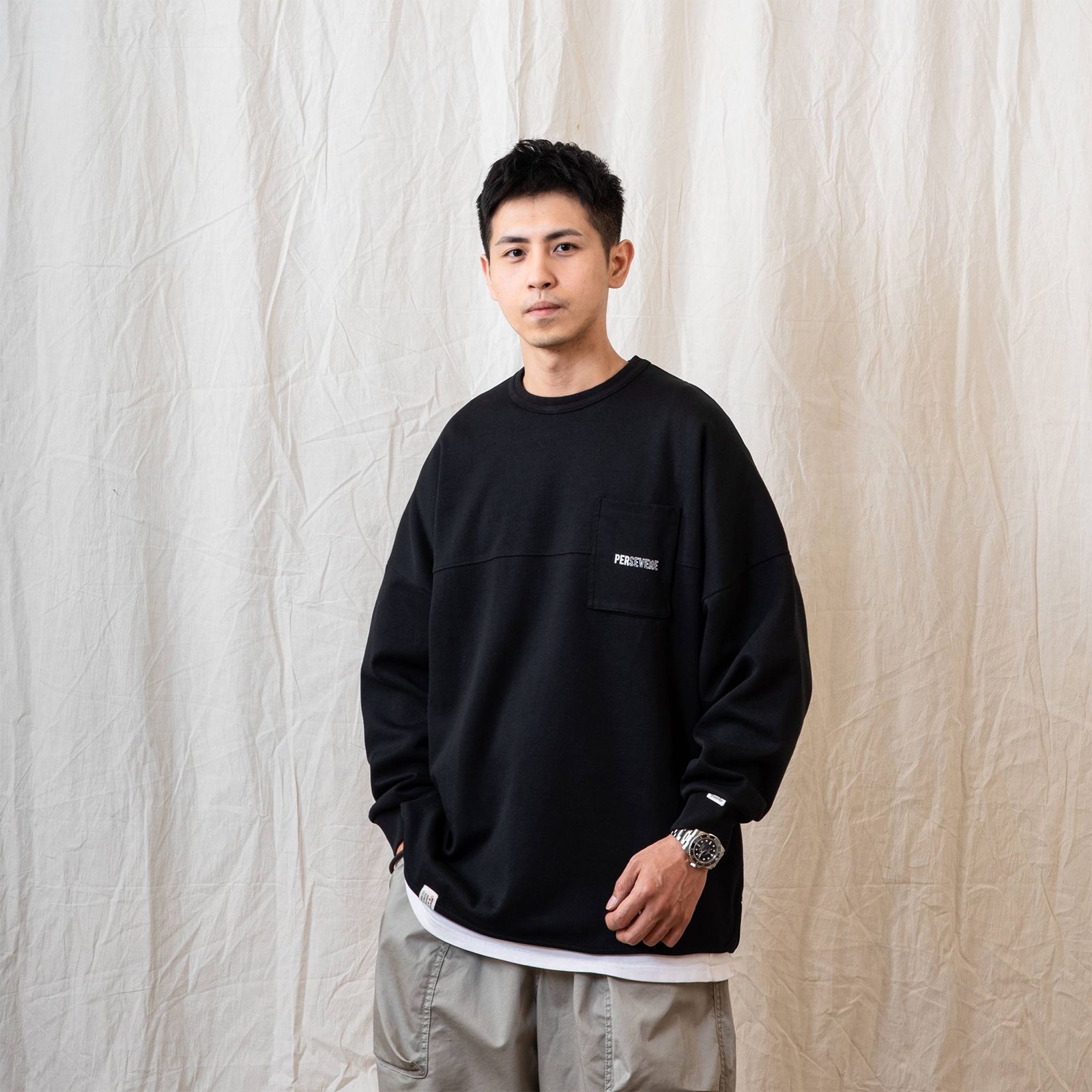 【ラスト1点 XL 】spliced L/S pocket t-shirt / ブラック