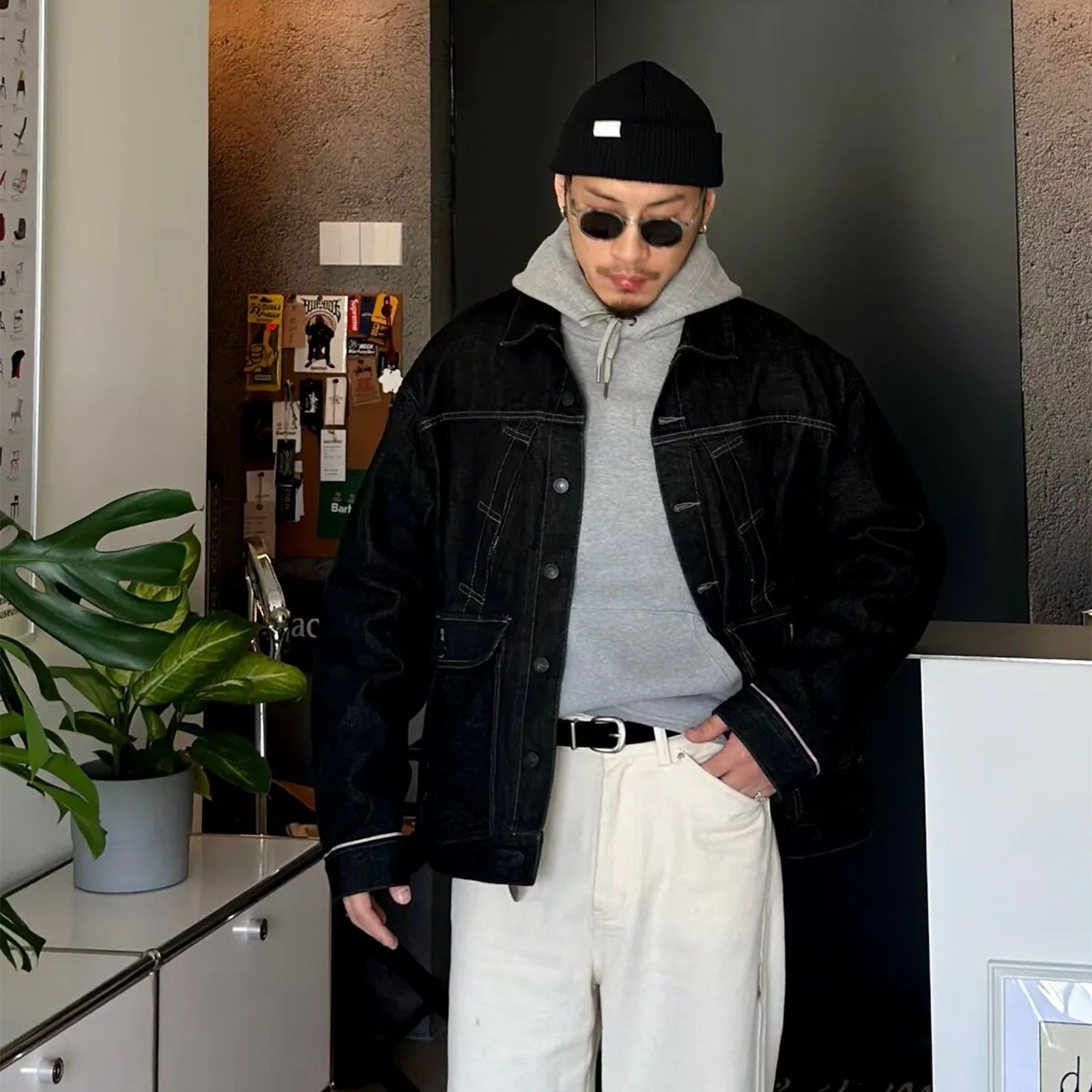 【ラスト1点 M 】wide boxy selvedge denim jacket / ブラック
