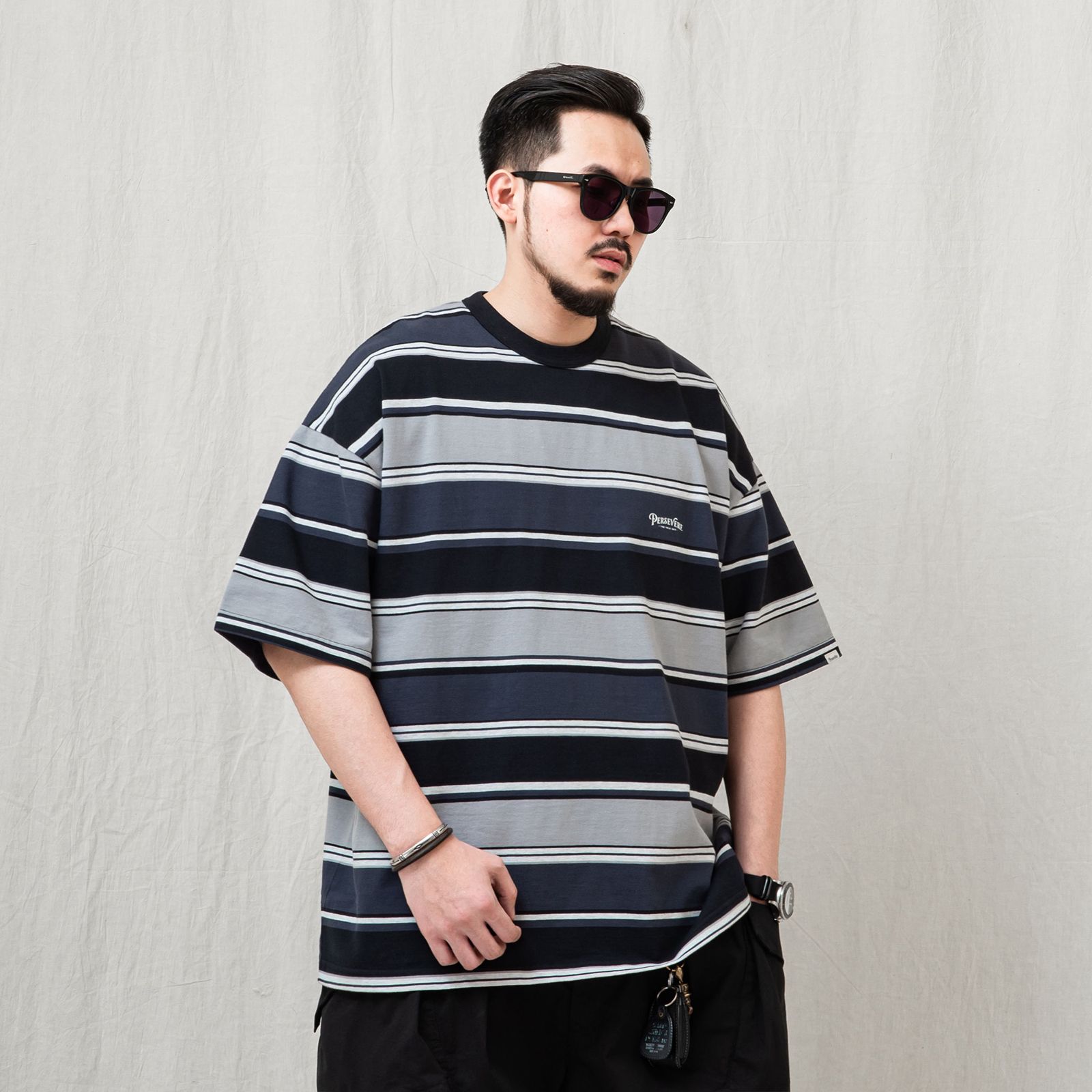 【ラスト1点 M 】gradient stripe t-shirt / ライトグレー&ブラック